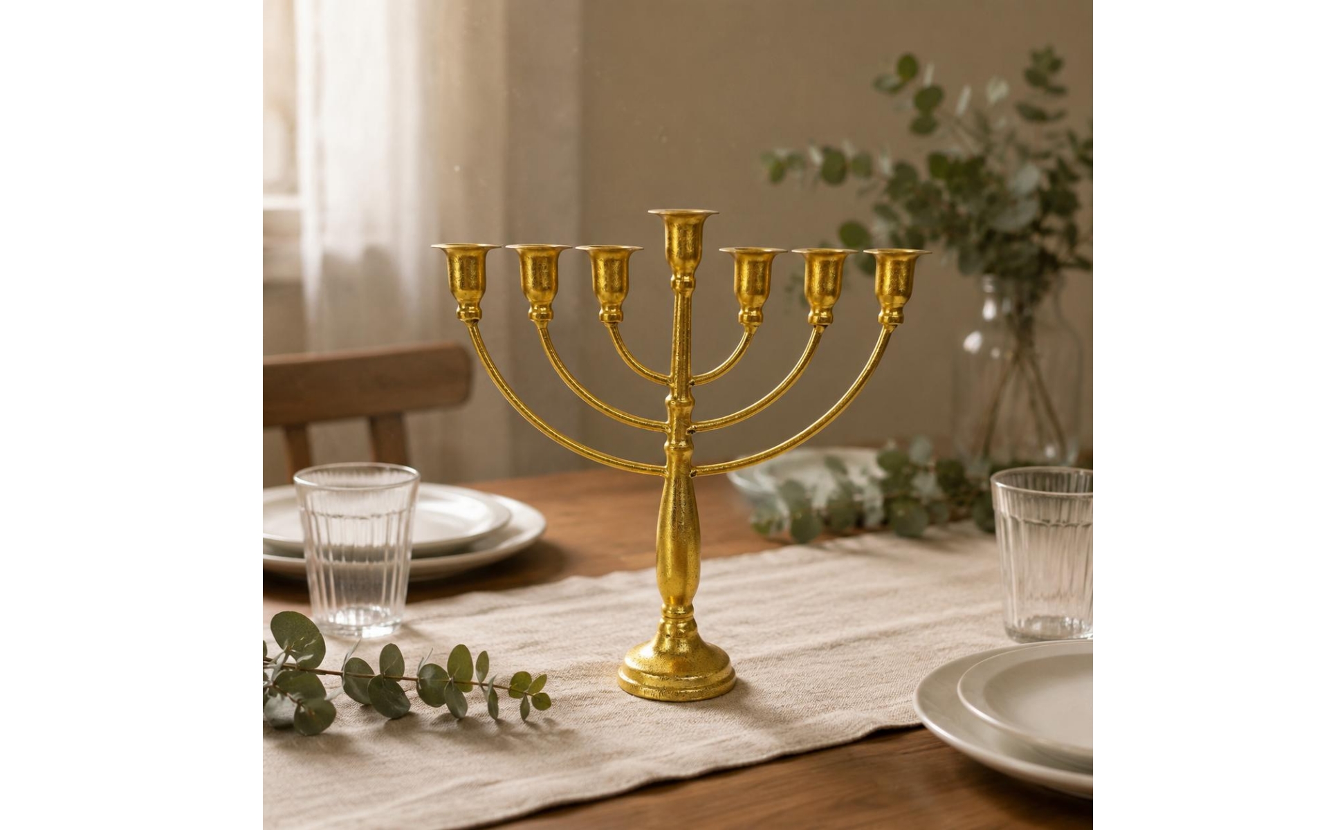 Chanukka-Leuchter Retro 9-Armiger Menora-Leuchter Goldfarben für Tischmitte