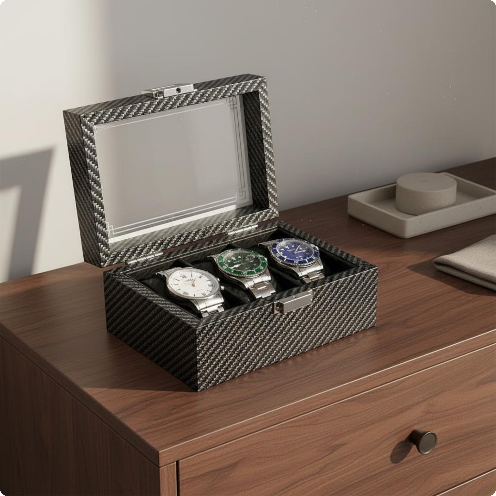 Watch Box Front Clasp Watch Display Box Lined Interior