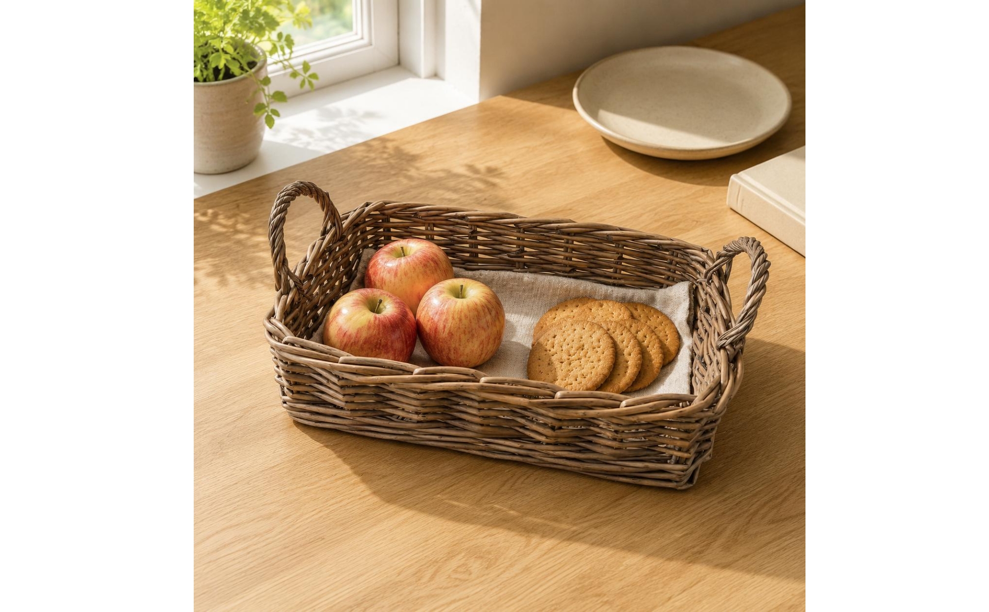 Rectangular Wicker Basket Shallow Rectangular Tray Basket Airy Weave for Desk
