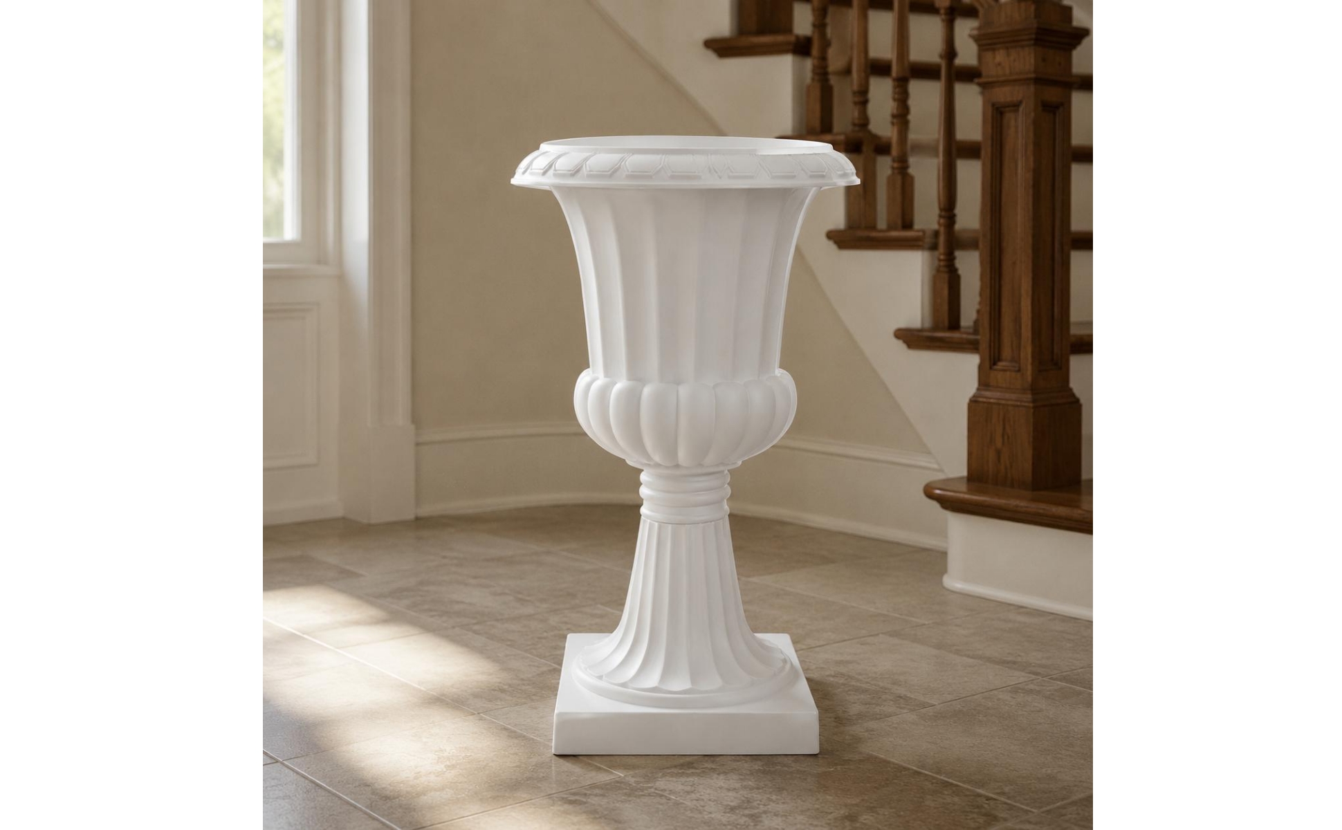 Large Round Pedestal Planter Raised Base Wide Mouth Footed Flower Pot Decorative