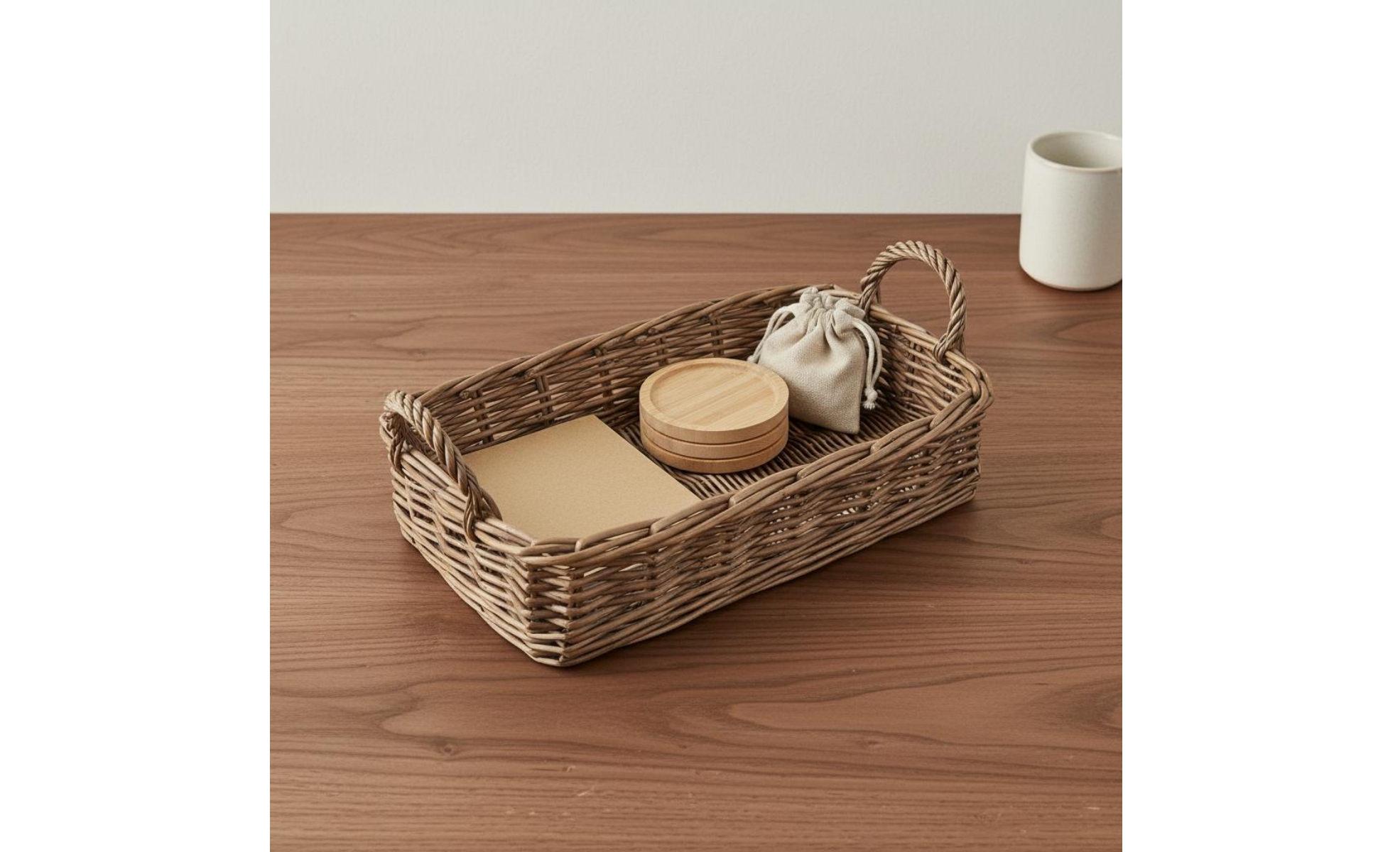 Rectangular Wicker Basket Shallow Rectangular Tray Basket Airy Weave for Desk
