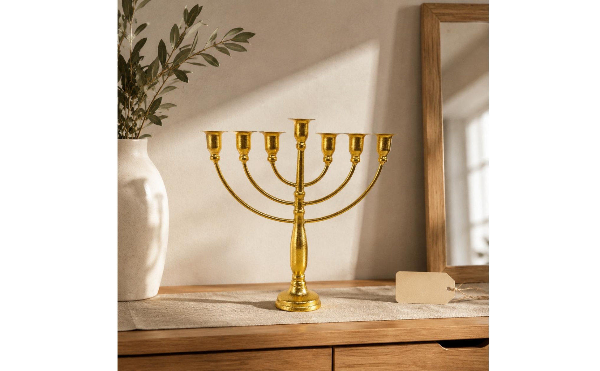 Chanukka-Leuchter Retro 9-Armiger Menora-Leuchter Goldfarben für Tischmitte