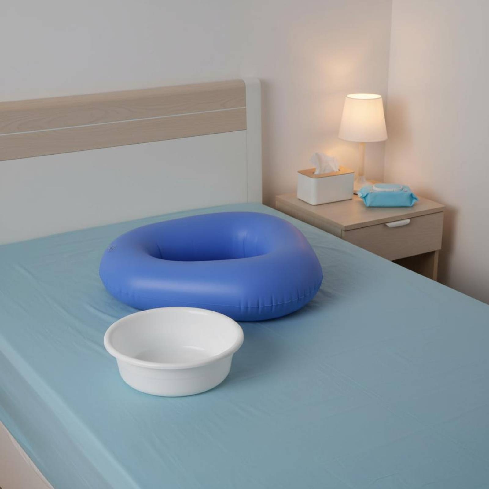 Aufblasbare Bettpfanne leicht zu reinigen Bettpfanne mit Pumpe oval für im Bett - Produktbild 3