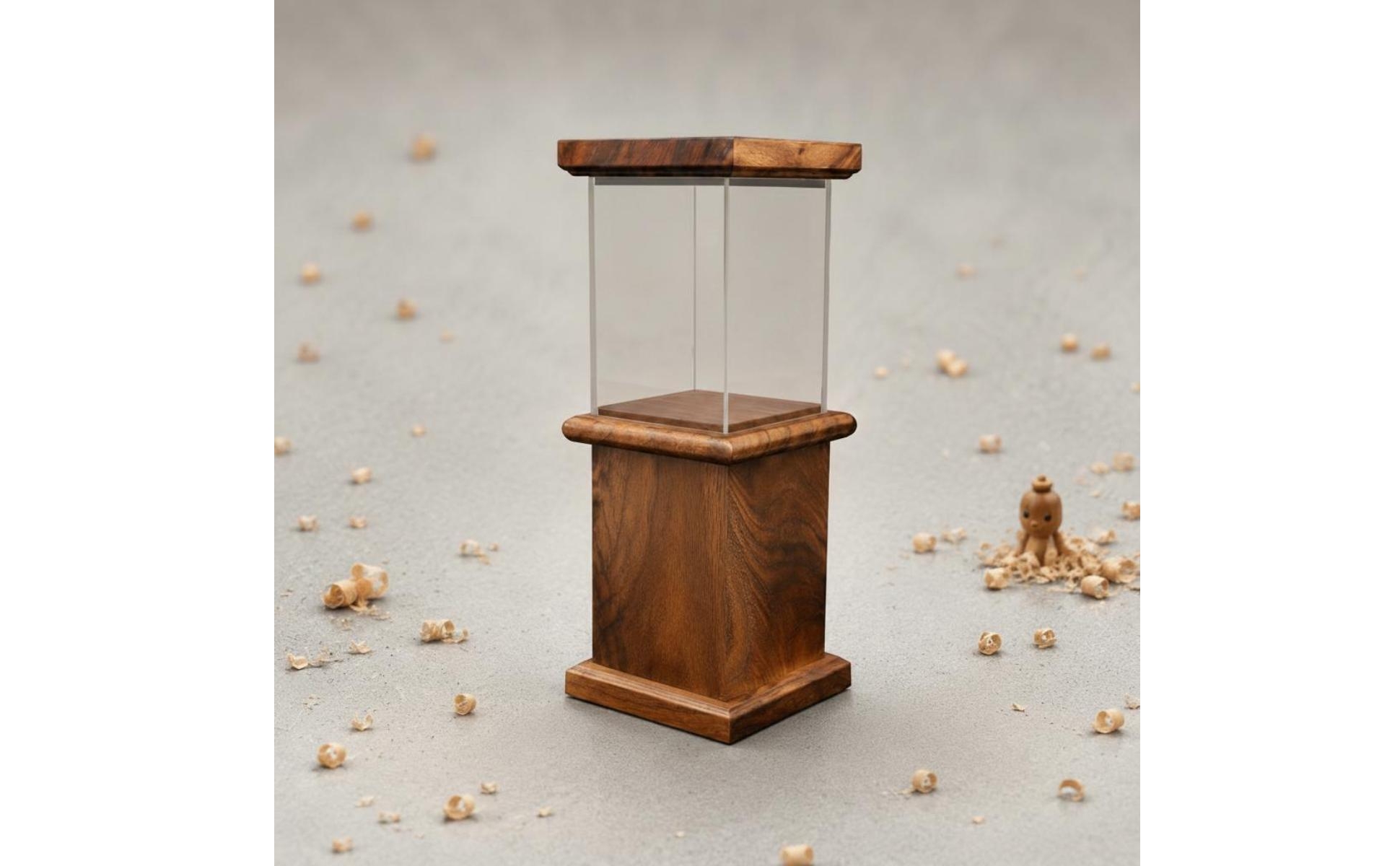 Dustproof Model Showcase Transparent Cover Figurine Display Case Wooden Base