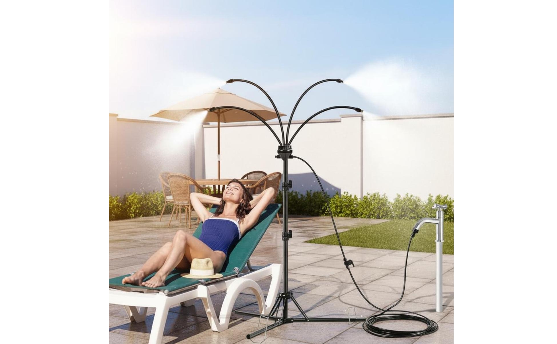 Tripod Misting System Multi-Outlet Garden Misting Spray System Curved Arms