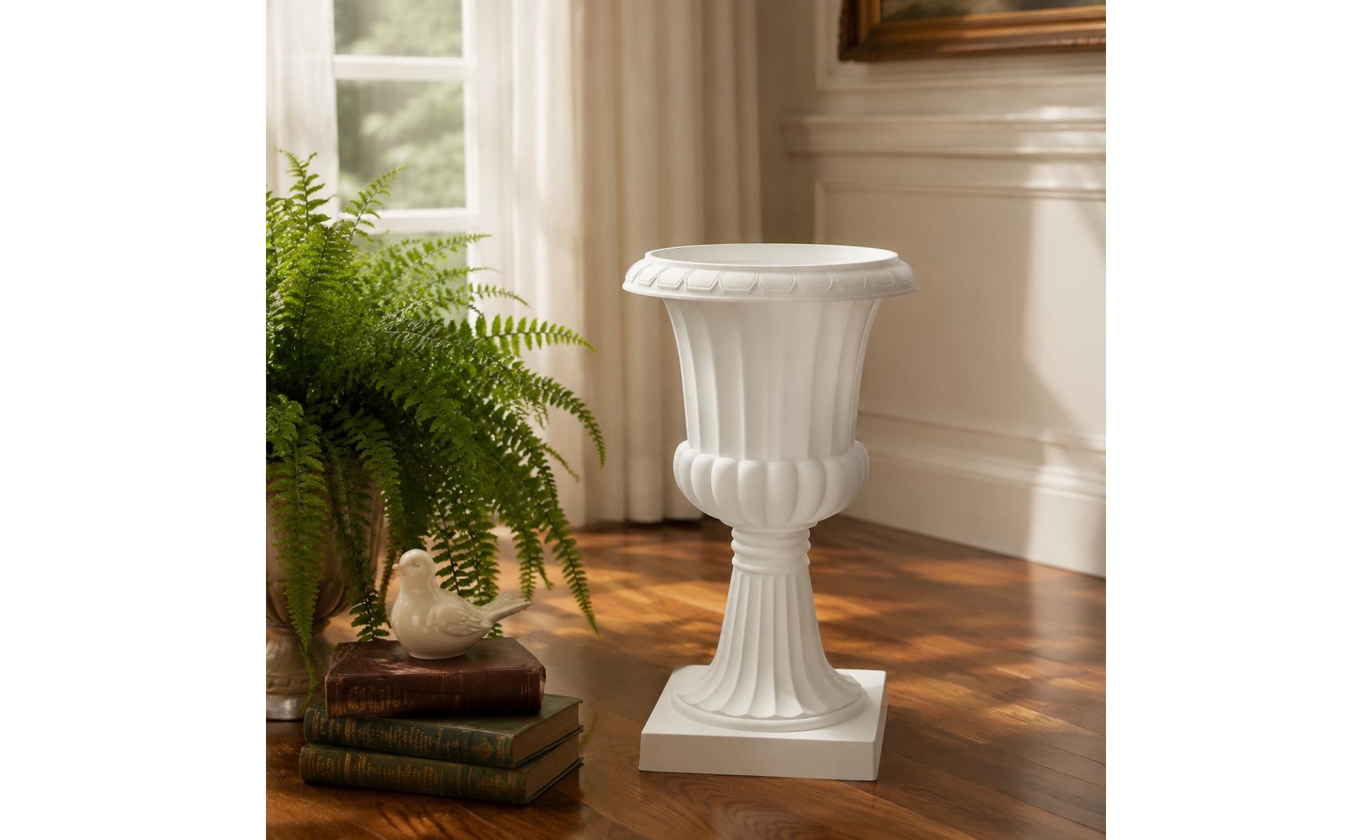 Large Round Pedestal Planter Raised Base Wide Mouth Footed Flower Pot Decorative