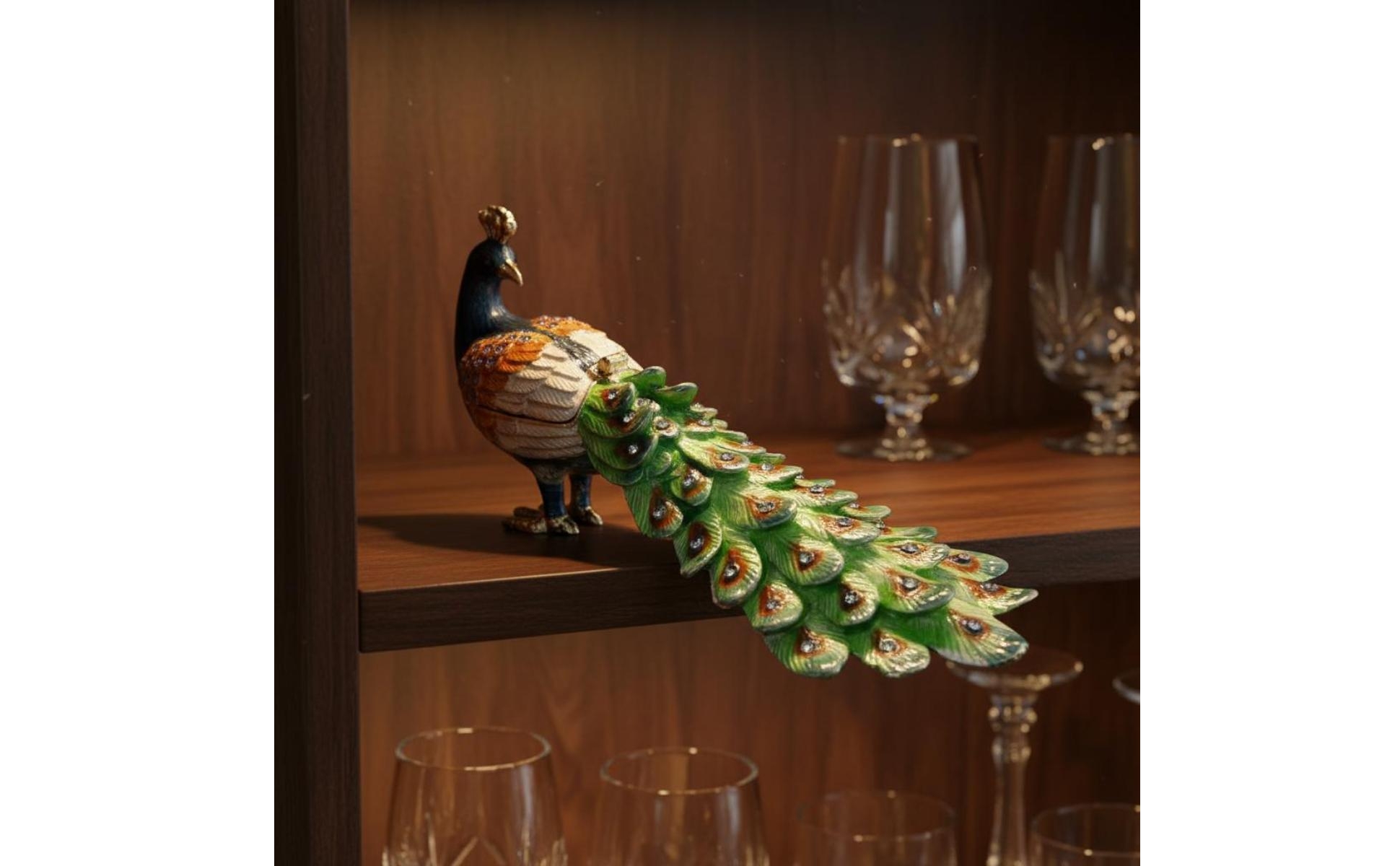 2 Stück Pfau Dekofigur handbemalt bunte Pfauenskulptur mit Strasssteinen