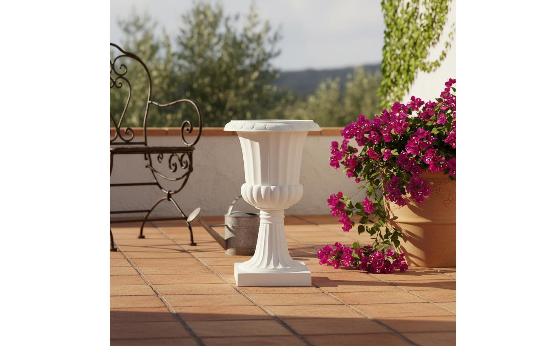 Large Round Pedestal Planter Raised Base Wide Mouth Footed Flower Pot Decorative