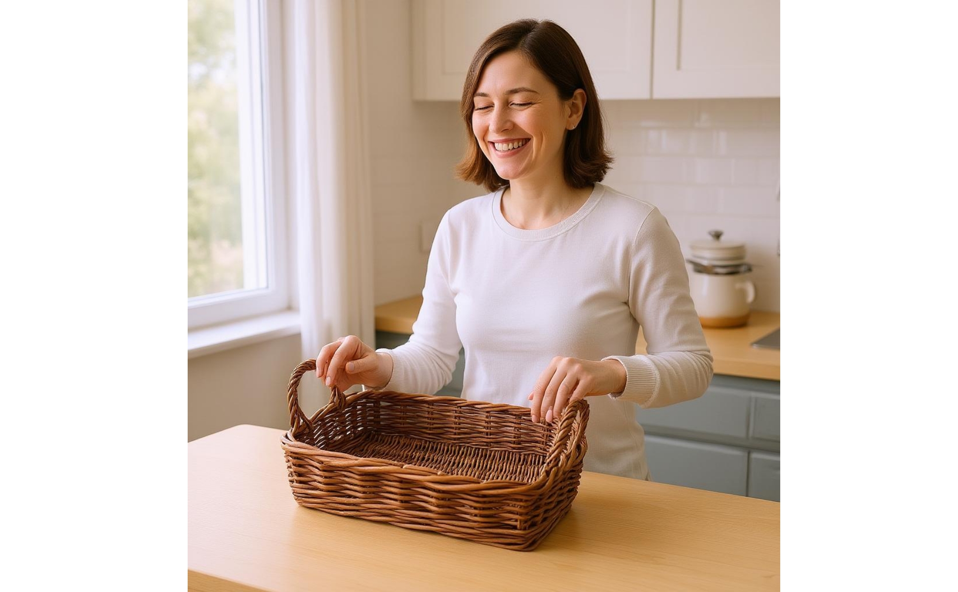 Rectangular Wicker Basket Shallow Rectangular Tray Basket Airy Weave for Desk