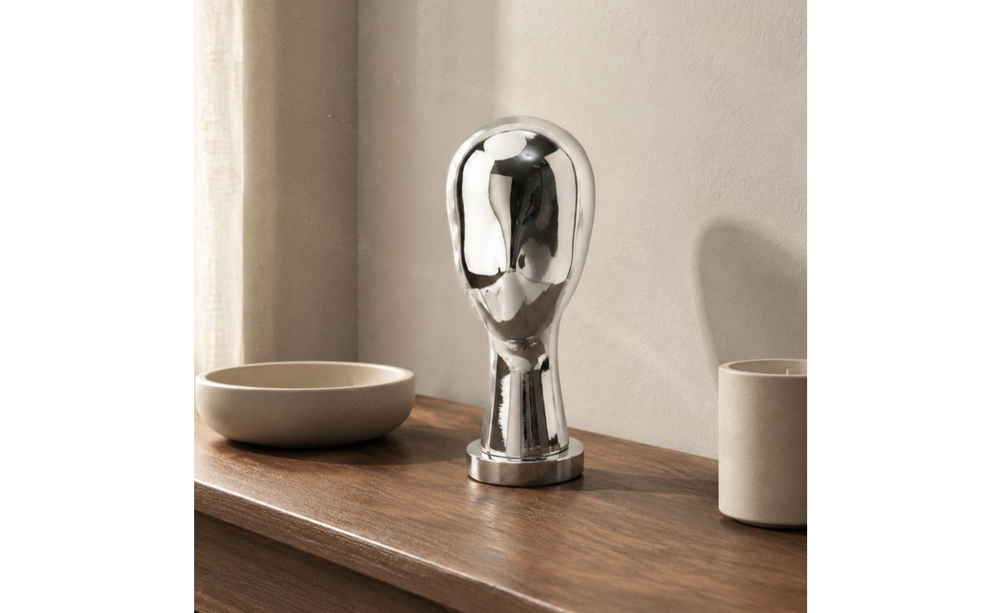 Mirror Head Sculpture Luxury Look Silver Head Bust Modern Design