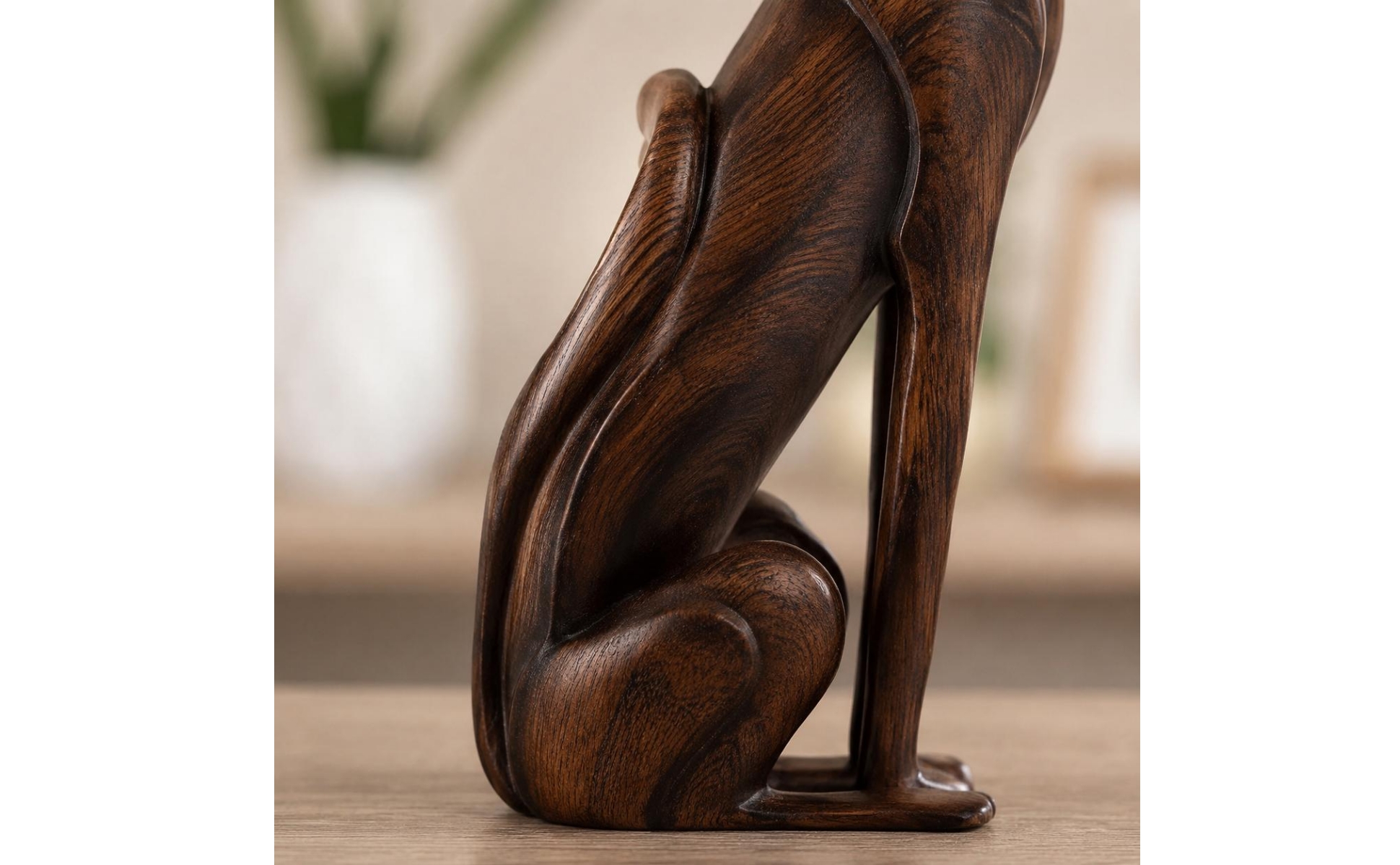 Wood Grain Dog Figurine Compact Size Hound Sculpture for Living Room, Entryway