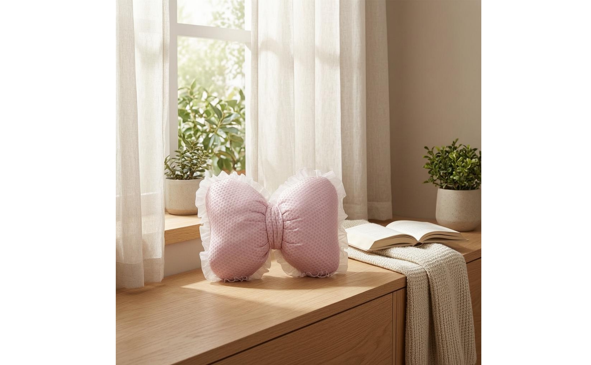Bow Shaped Throw Pillow Transparent Trim Bow Pillow Dotted for Window Seat