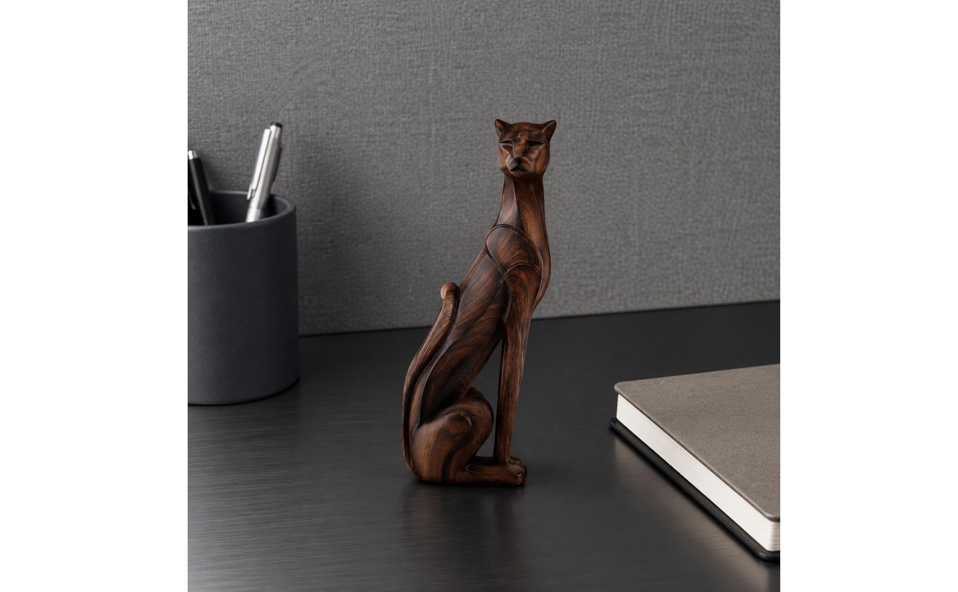 Wood Grain Dog Figurine Compact Size Hound Sculpture for Living Room, Entryway
