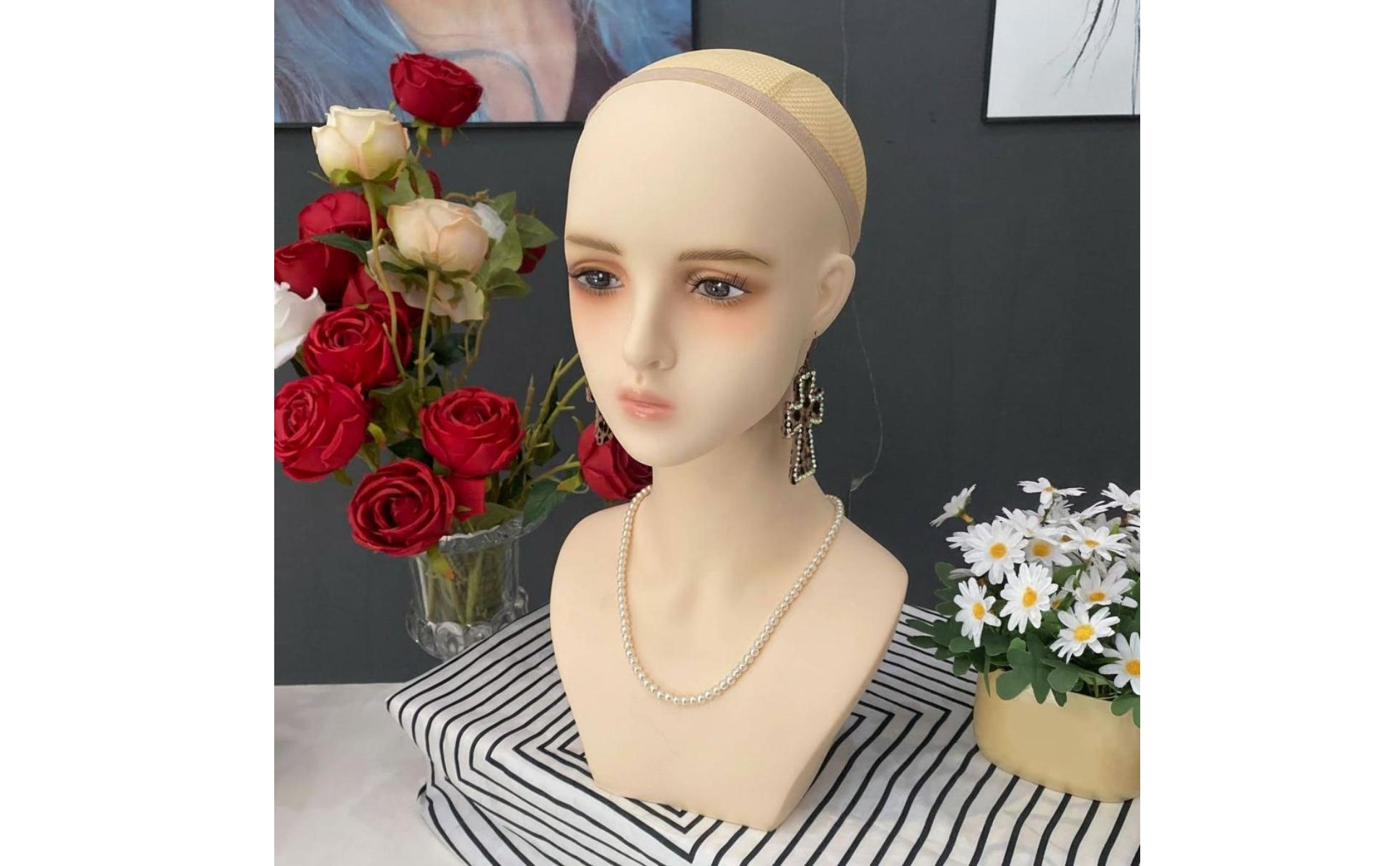 Hairpiece Display Head Makeup Practice Realistic Female Head Model for Shop