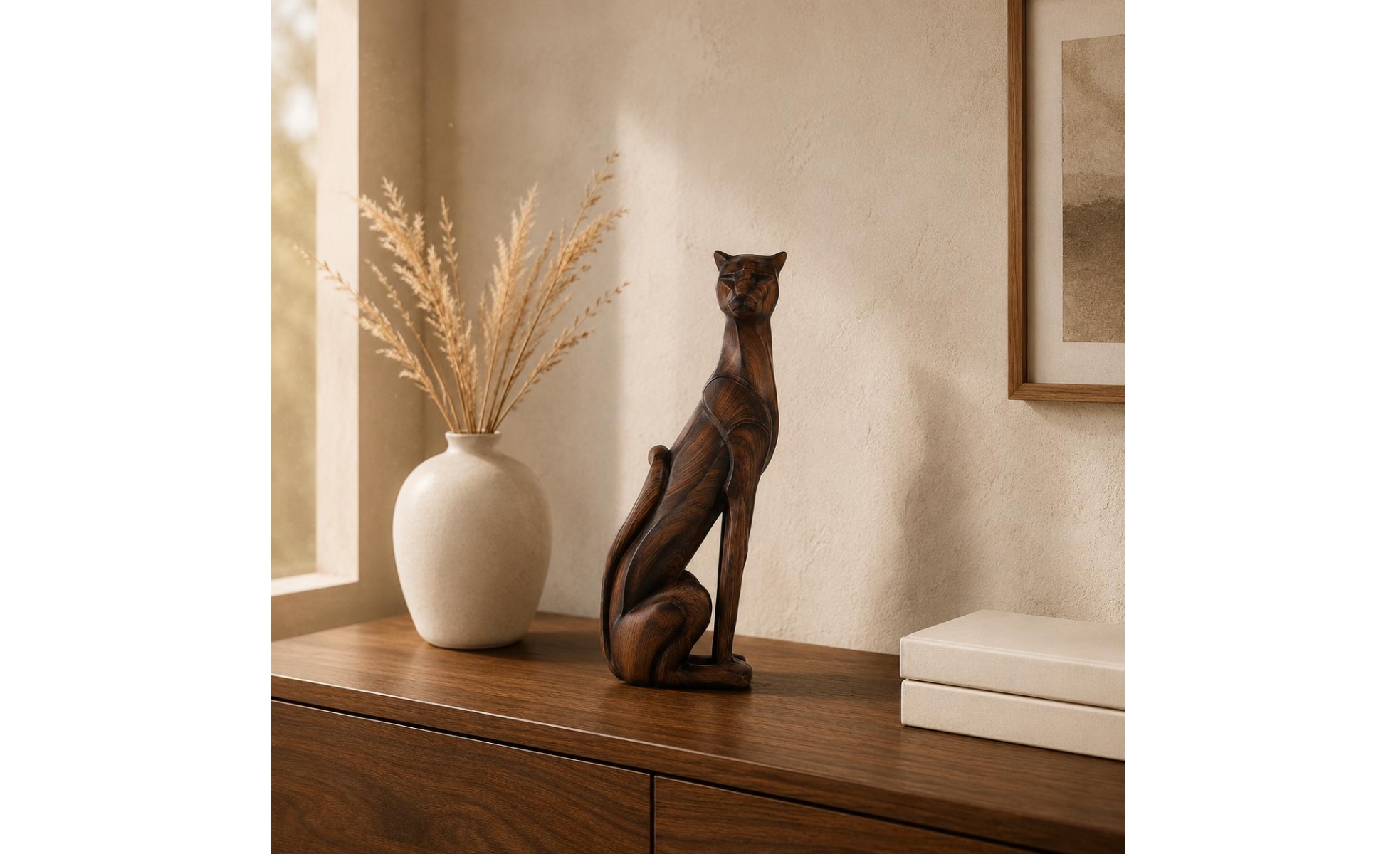 Wood Grain Dog Figurine Compact Size Hound Sculpture for Living Room, Entryway