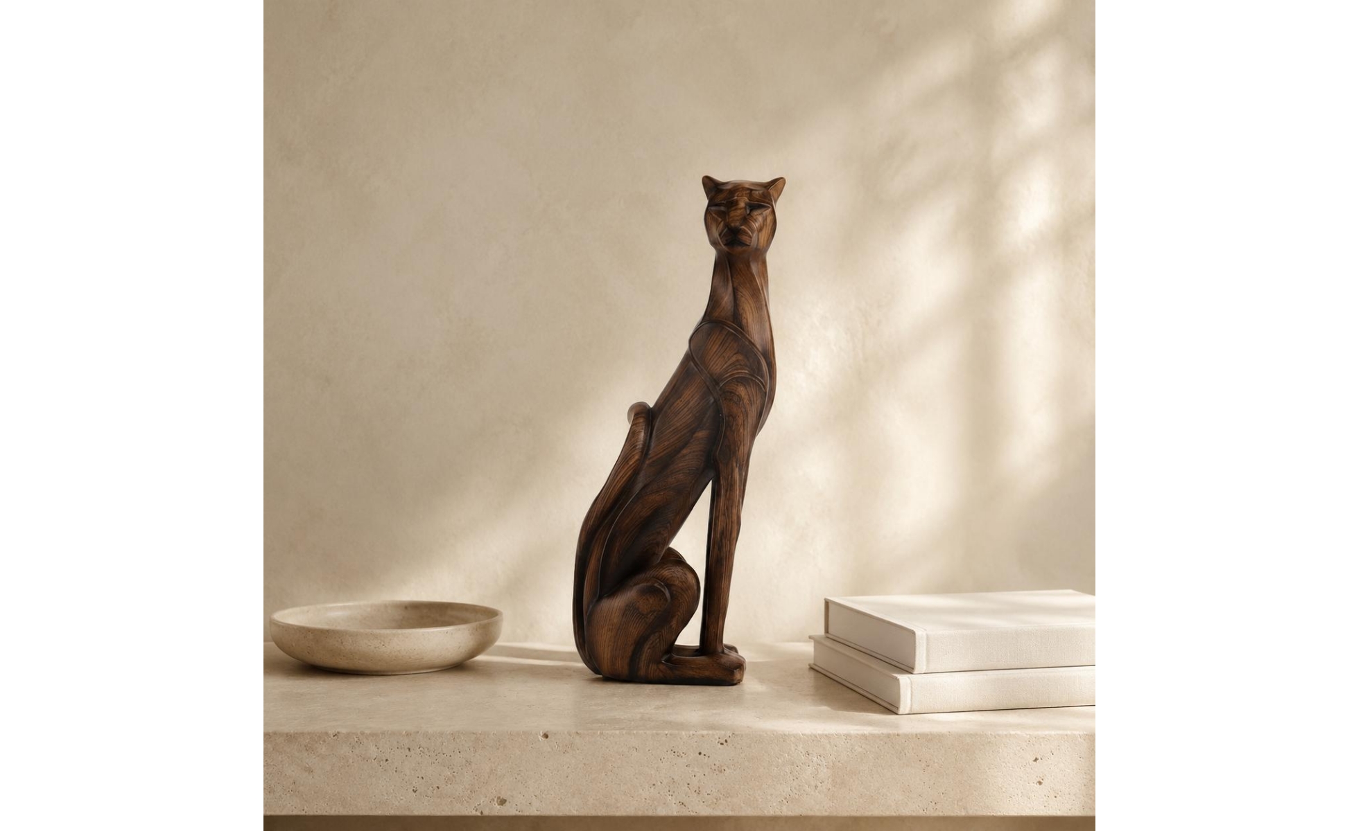 Wood Grain Dog Figurine Compact Size Hound Sculpture for Living Room, Entryway