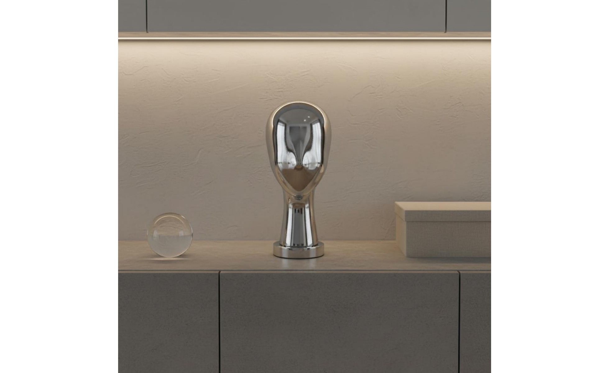 Mirror Head Sculpture Luxury Look Silver Head Bust Modern Design