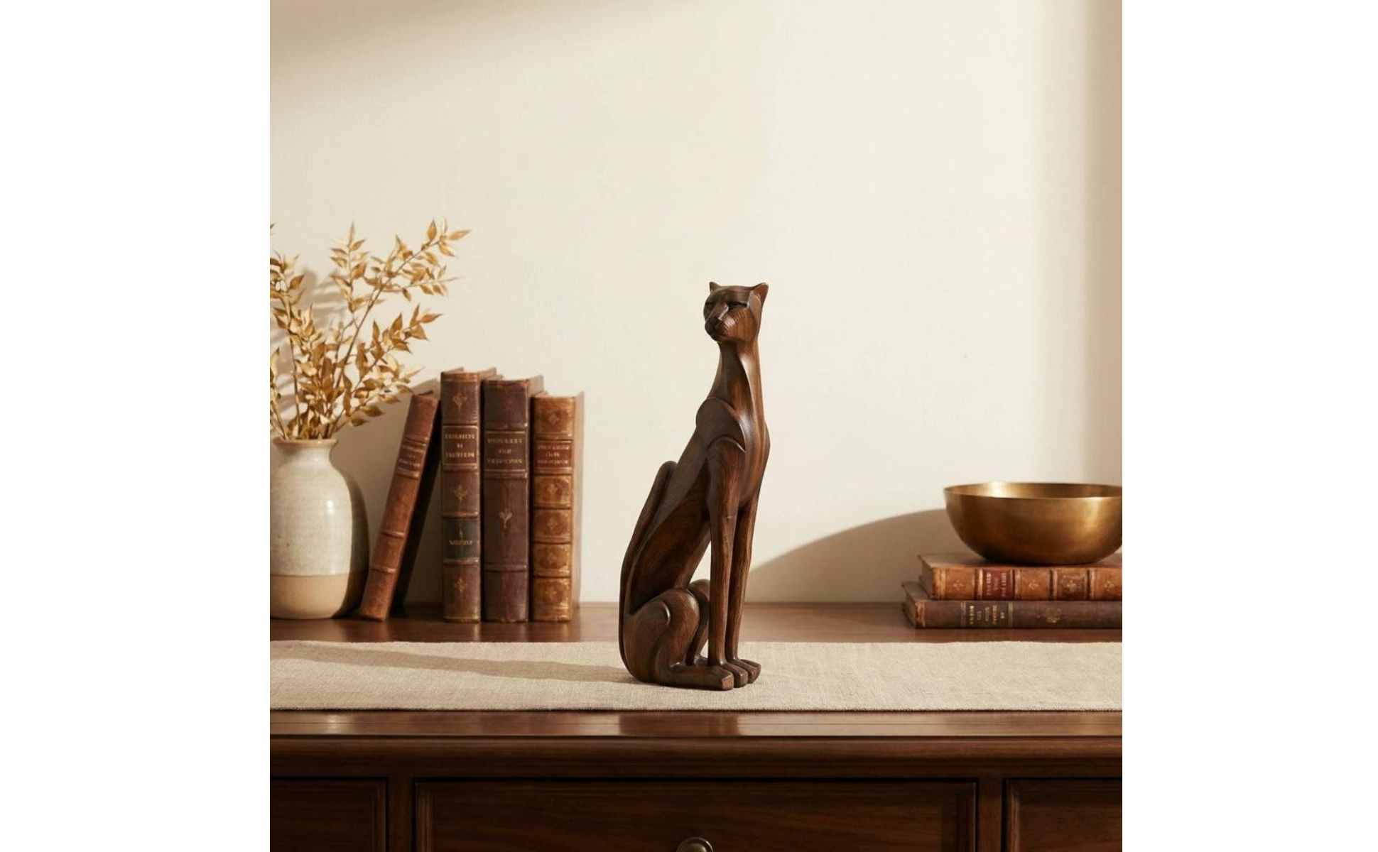 Wood Grain Dog Figurine Compact Size Hound Sculpture for Living Room, Entryway