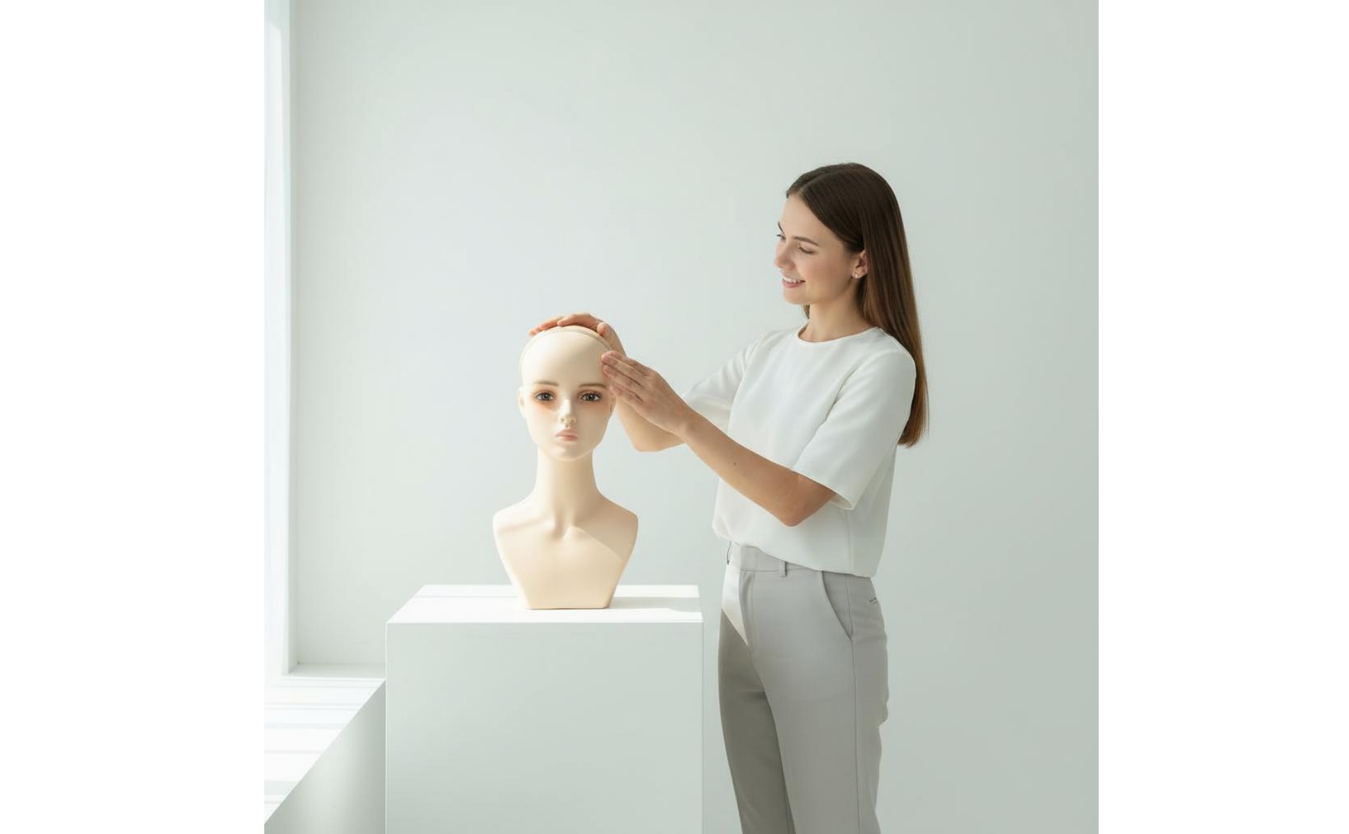 Hairpiece Display Head Makeup Practice Realistic Female Head Model for Shop