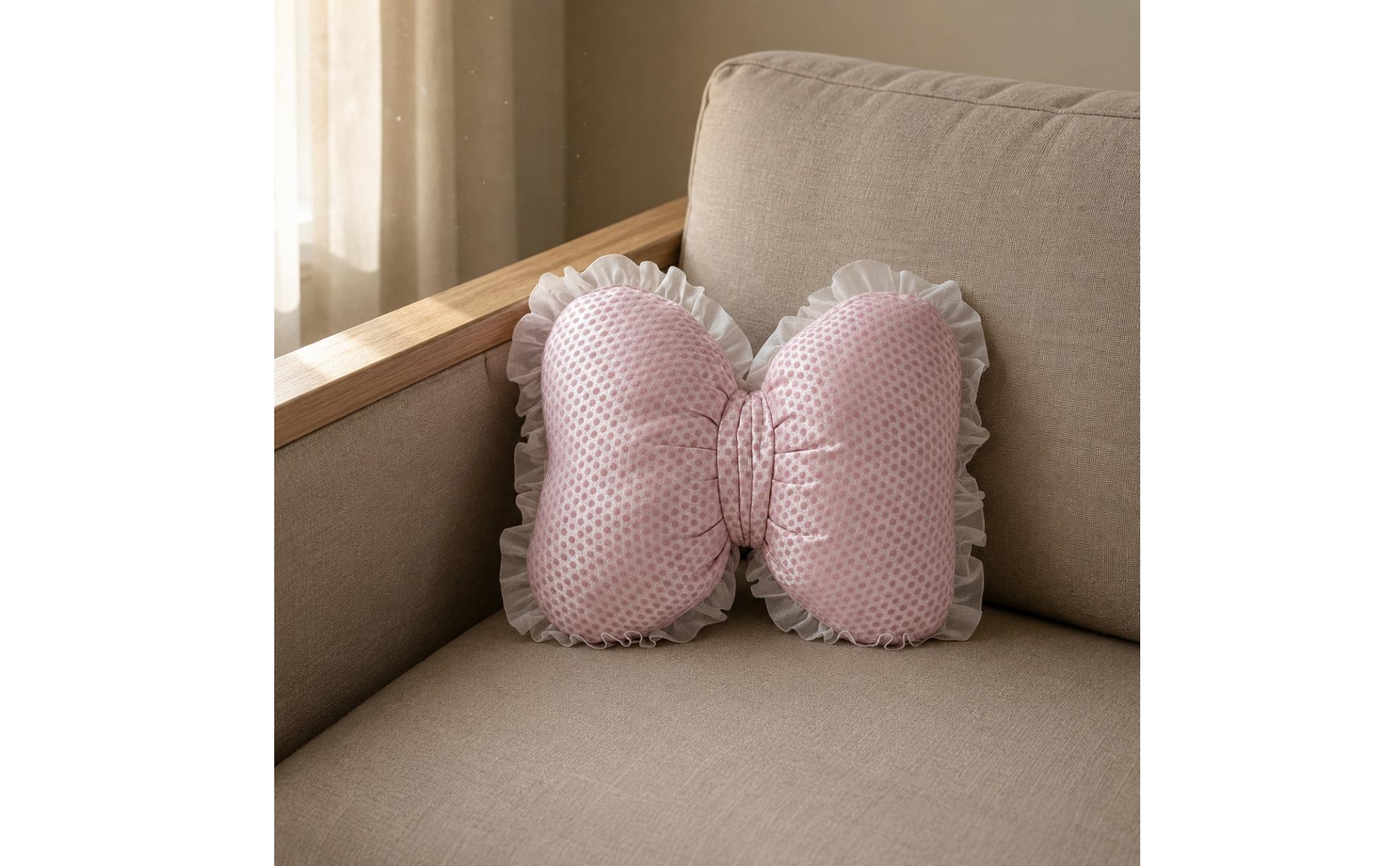 Bow Shaped Throw Pillow Transparent Trim Bow Pillow Dotted for Window Seat
