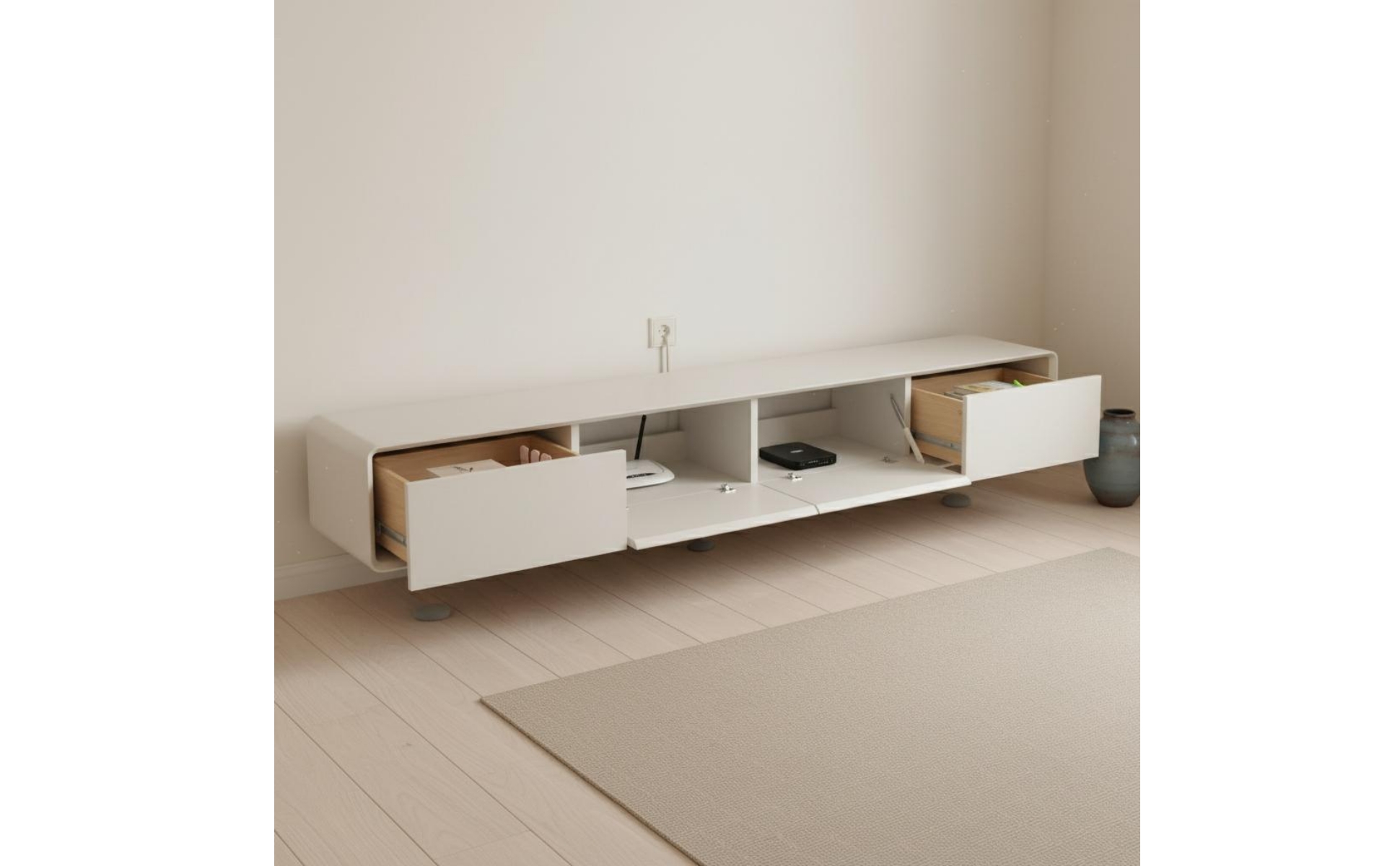 Cream TV Stand Stand Space-Saving Floor Standing TV Stand Clean Contemporary Designer Media Console Table