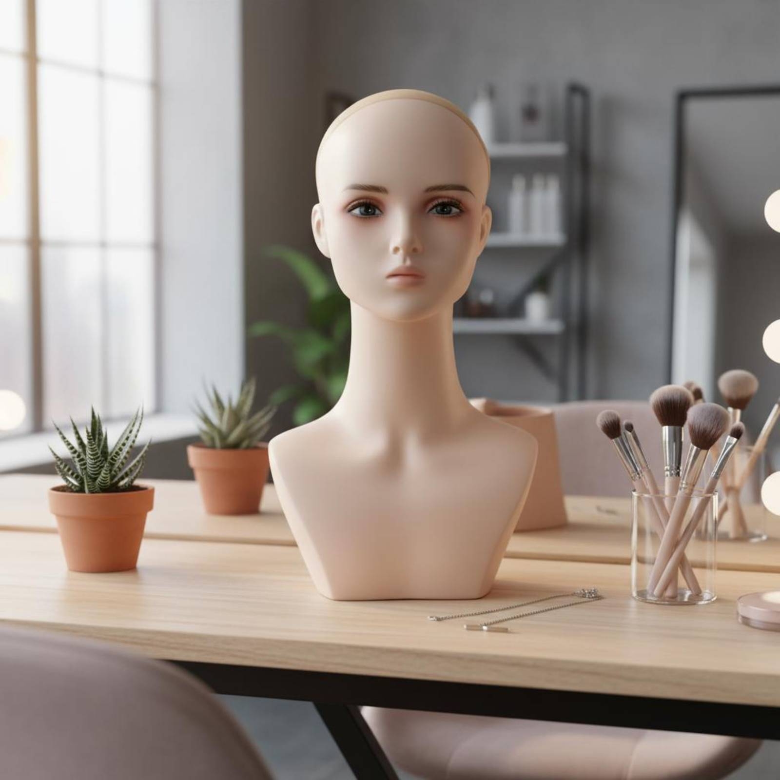 Hairpiece Display Head PVC Hairpiece Head Bust Realistic for Shop Window