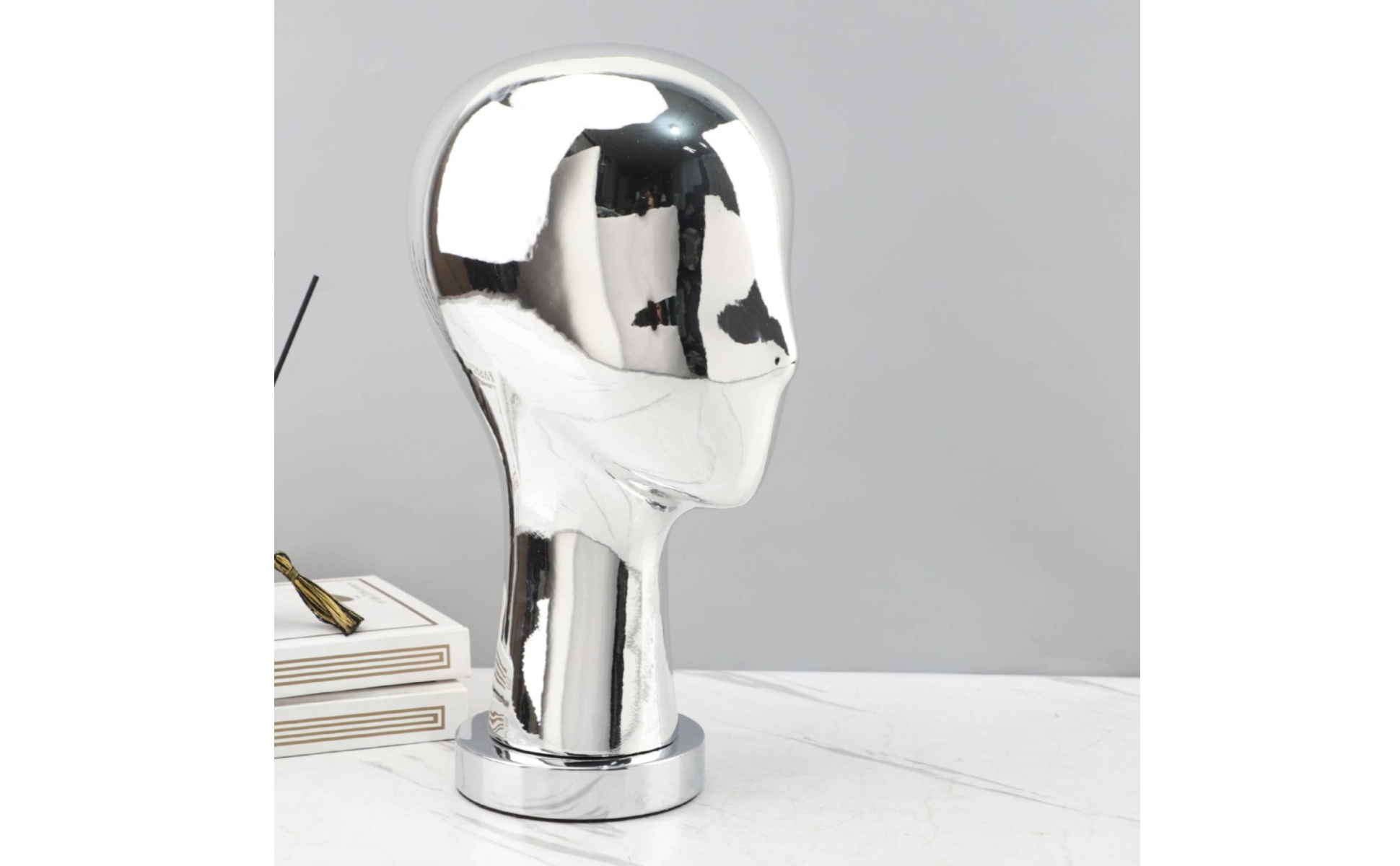 Mirror Head Sculpture Luxury Look Silver Head Bust Modern Design