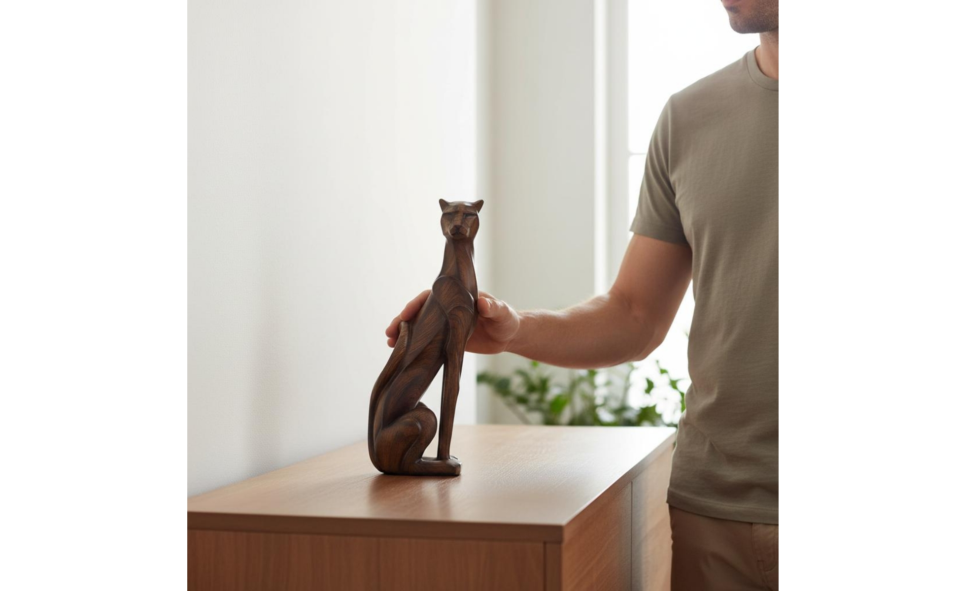 Wood Grain Dog Figurine Compact Size Hound Sculpture for Living Room, Entryway