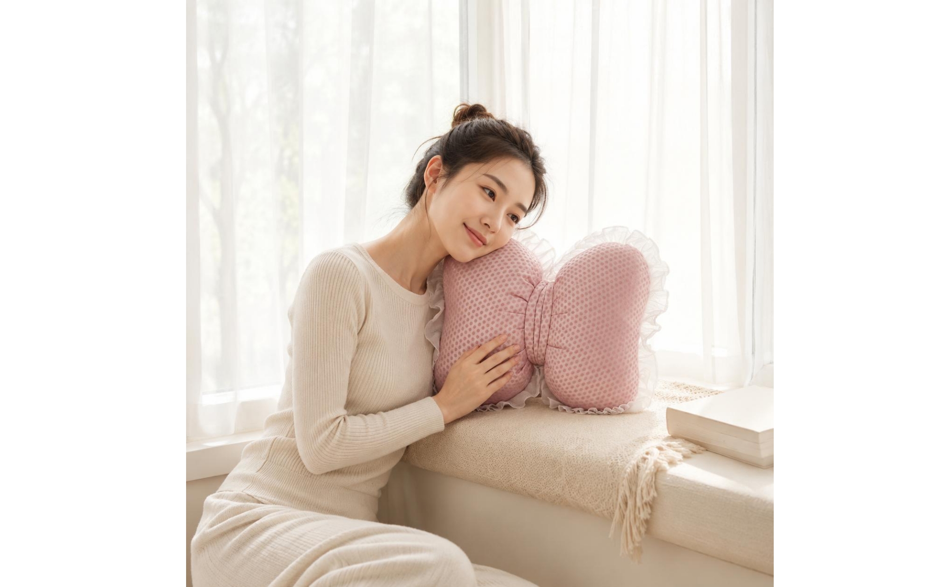 Bow Shaped Throw Pillow Transparent Trim Bow Pillow Dotted for Window Seat