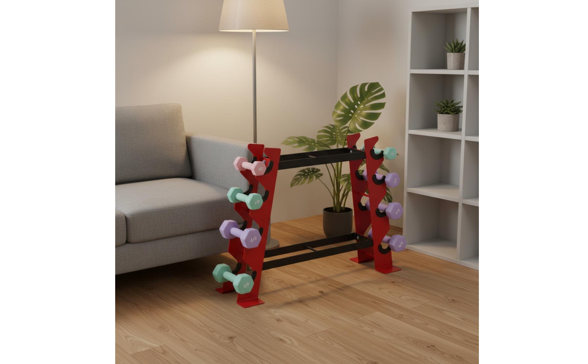 Angled-Frame Dumbbell Rack Multi Function Kettlebell and Dumbbell Stand Space