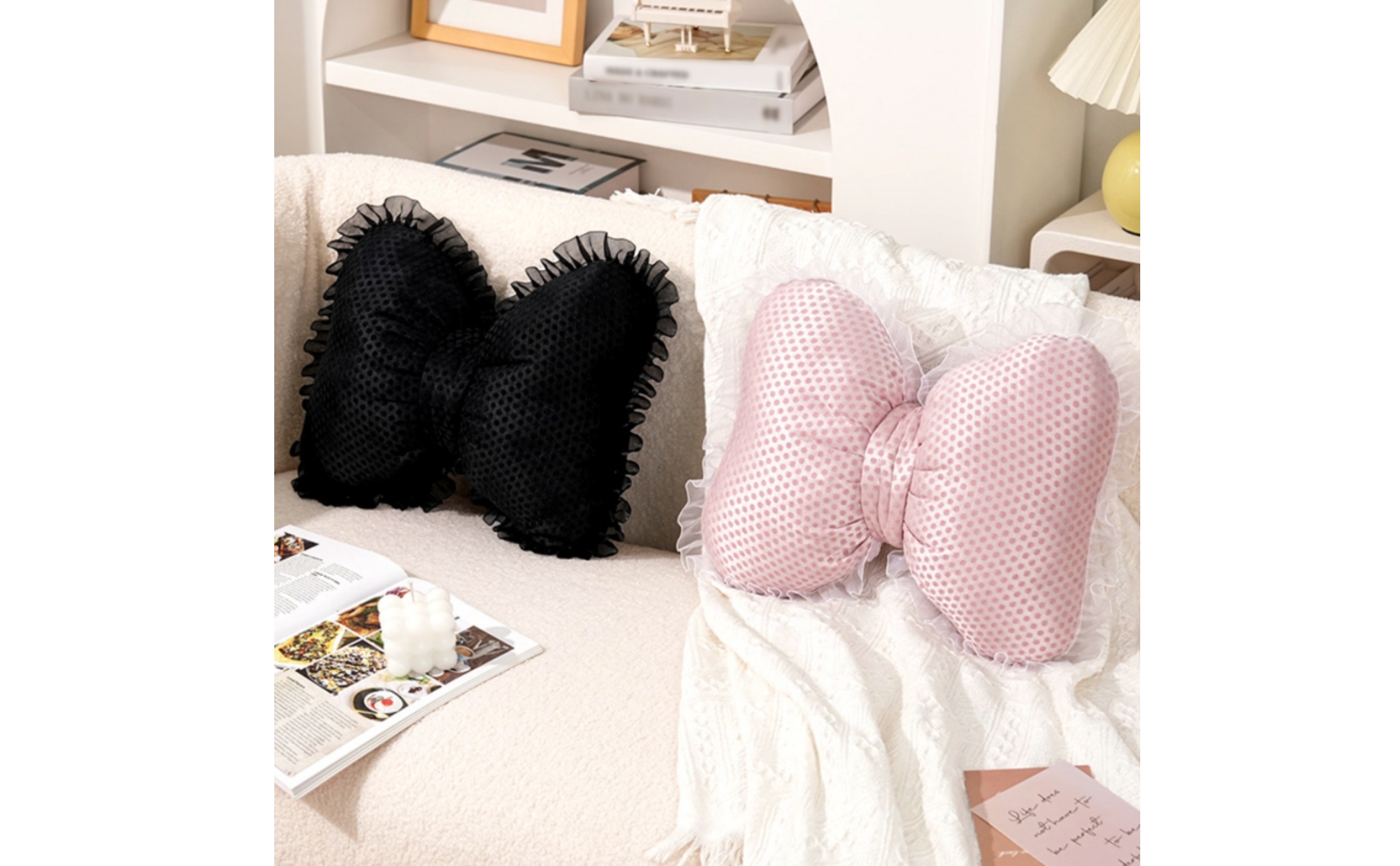 Bow Shaped Throw Pillow Transparent Trim Bow Pillow Dotted for Window Seat