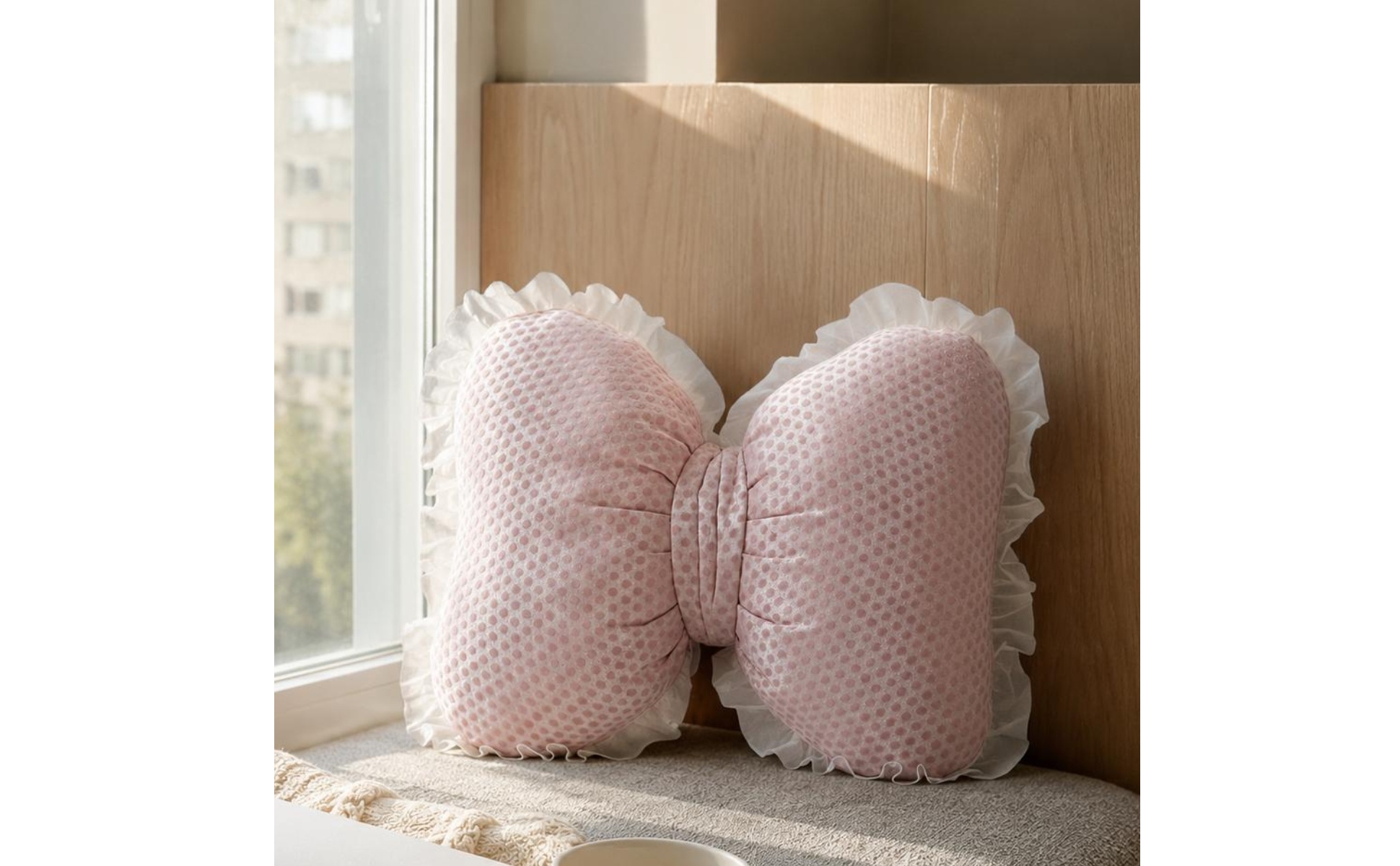 Bow Shaped Throw Pillow Transparent Trim Bow Pillow Dotted for Window Seat