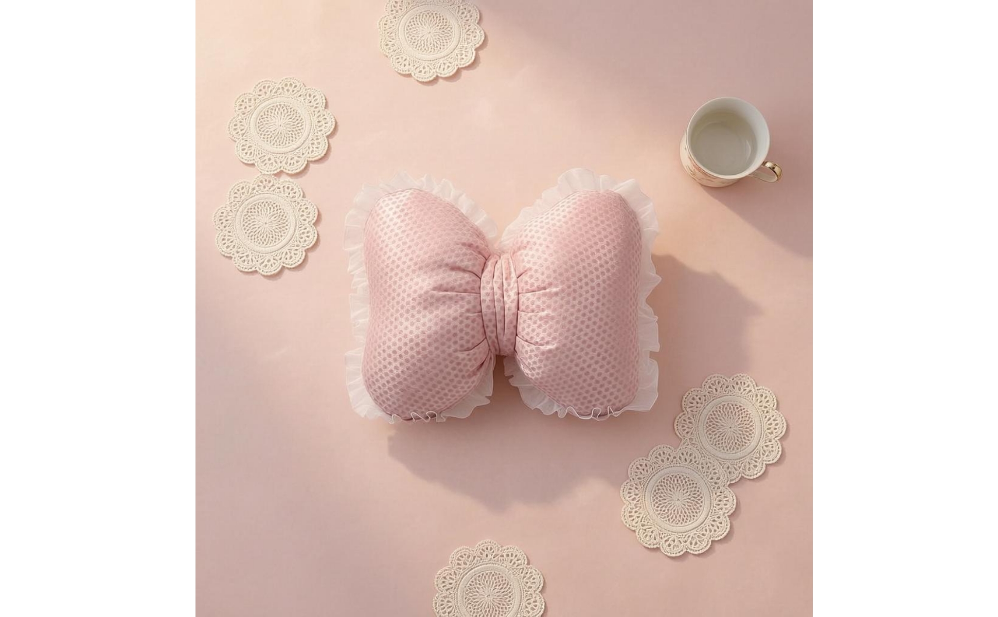 Bow Shaped Throw Pillow Transparent Trim Bow Pillow Dotted for Window Seat