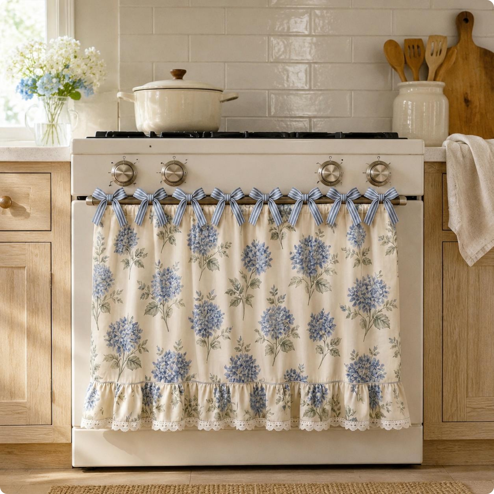 Farmhouse Oven Skirt Cotton Blend Oven Door Curtain Handmade Look for Kitchen