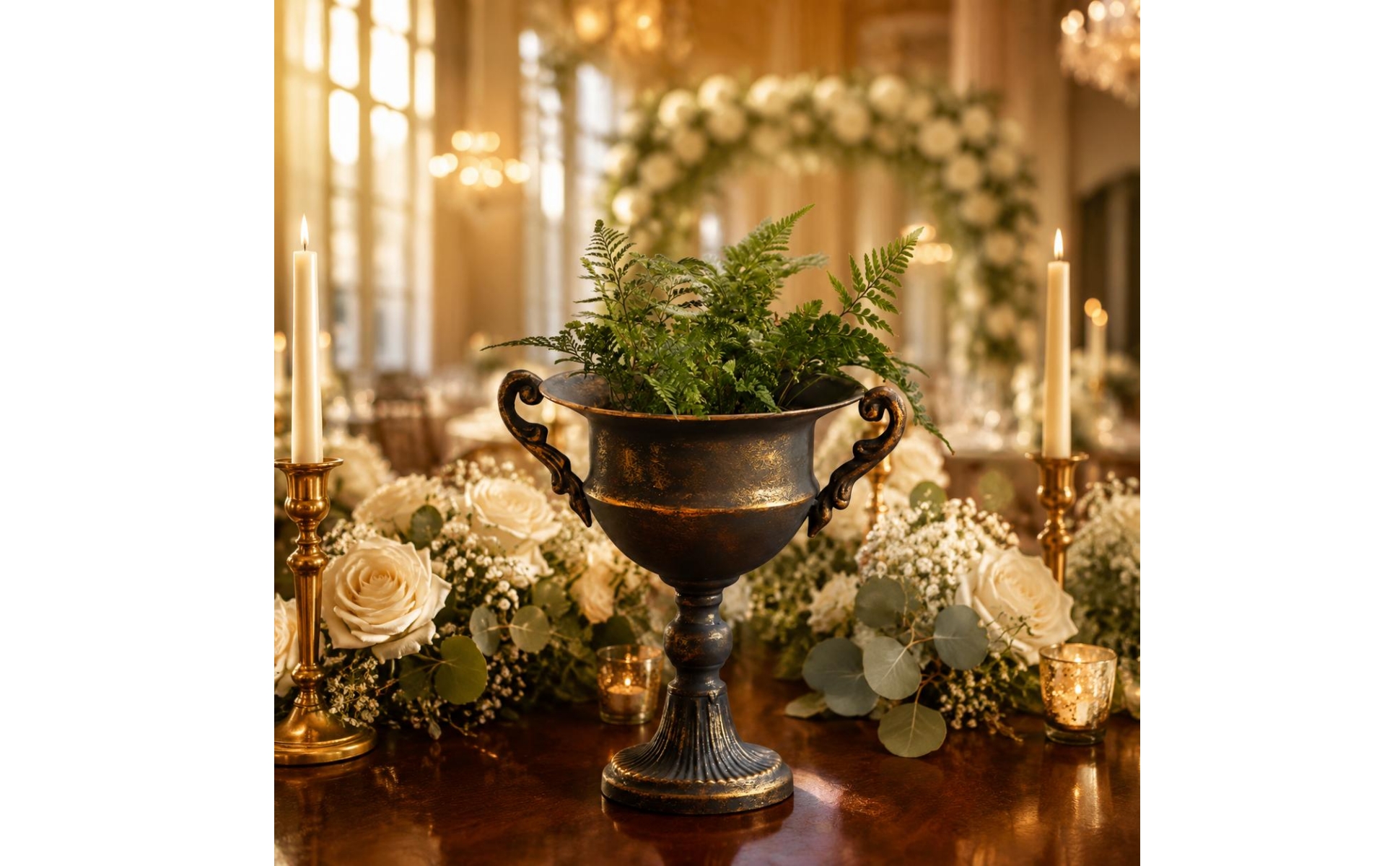 Pedestal Flower Vase Gold Finish Goblet Vase European Design for Tabletop