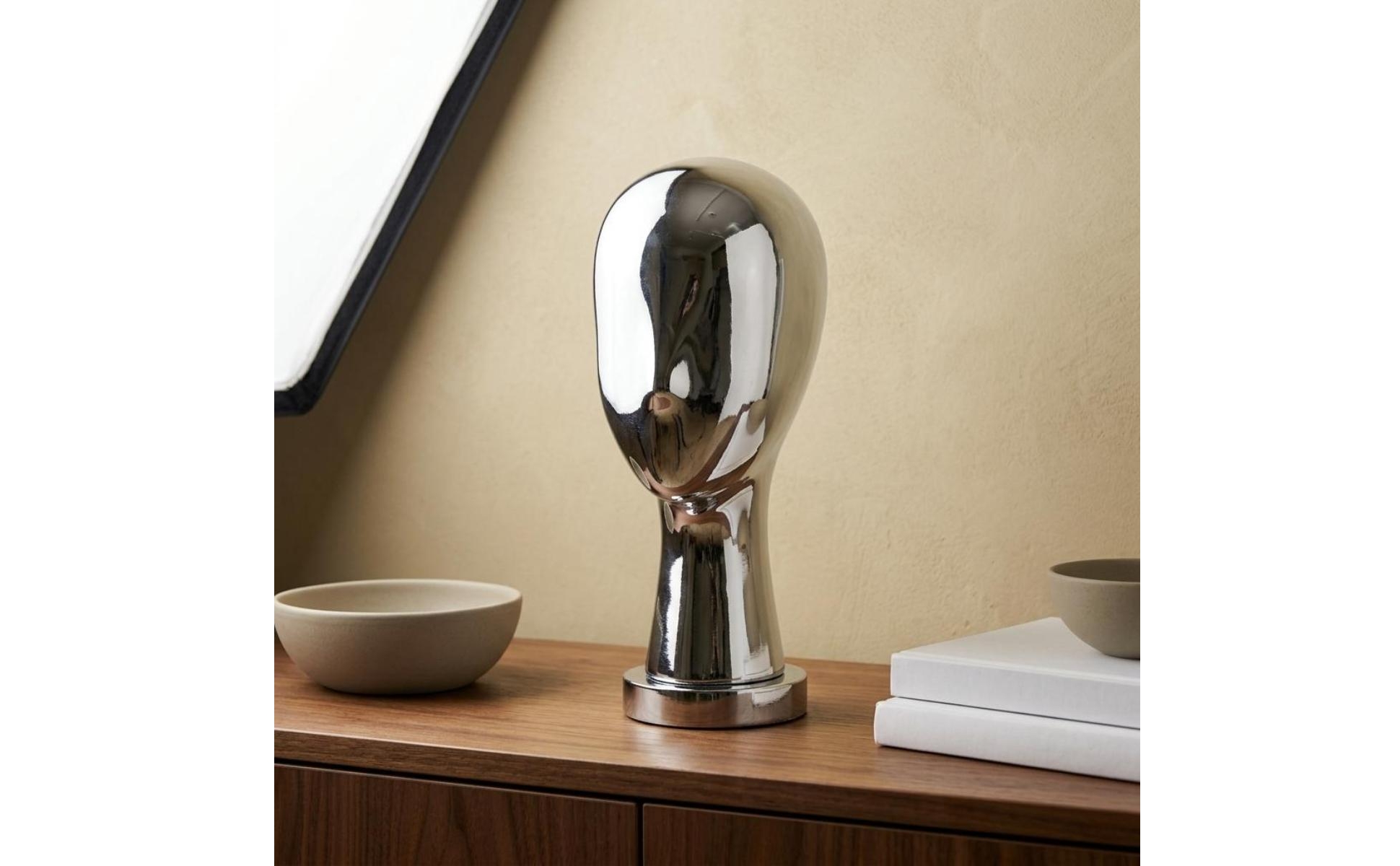 Mirror Head Sculpture Luxury Look Silver Head Bust Modern Design