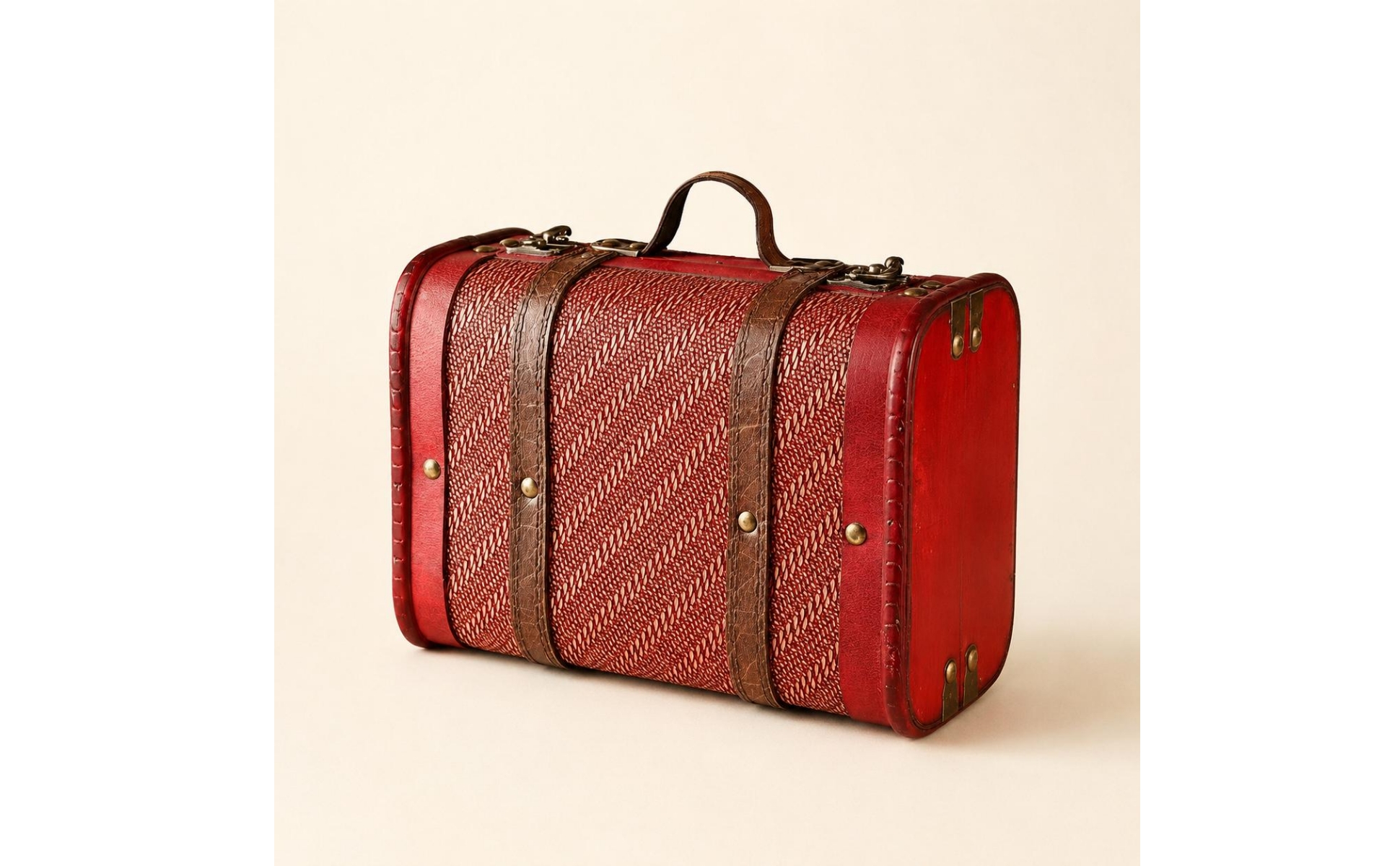 Wooden Storage Suitcase Woven-Textured Portable Storage Suitcase
