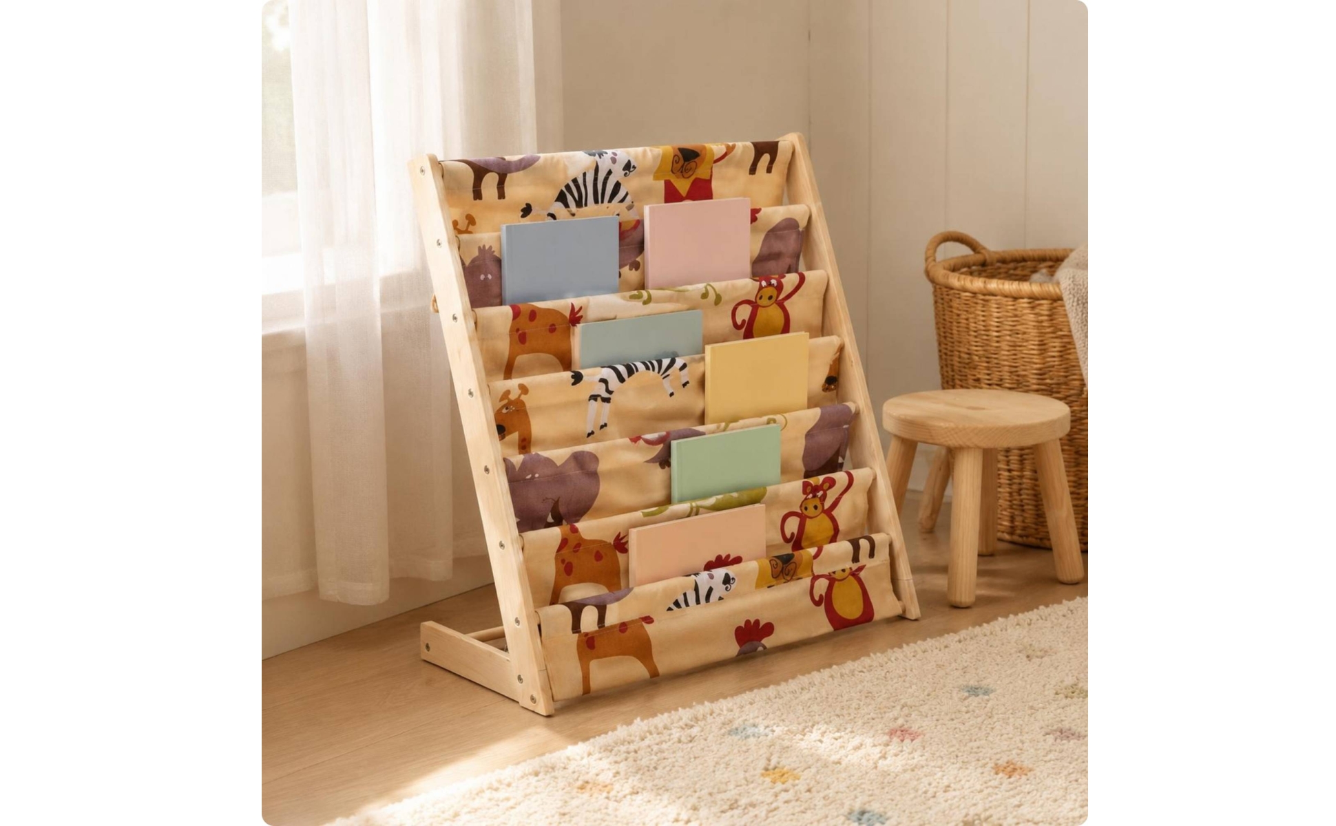 Wooden Kids Bookshelf Solid Wood Kids Bookshelf Multi-Layer for Playroom