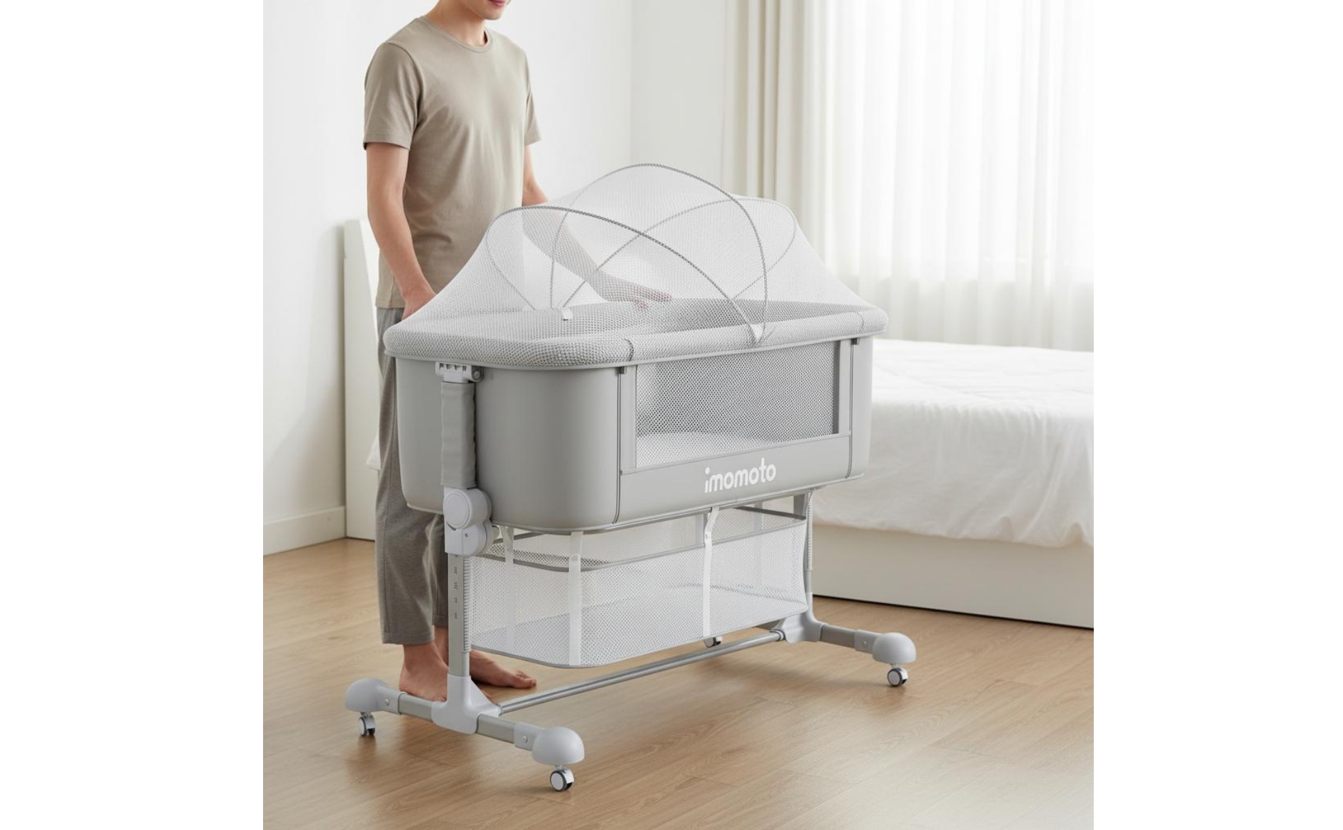 Adjustable Height Crib Foldable Portable Baby Crib Anti Spit-up for Newborns
