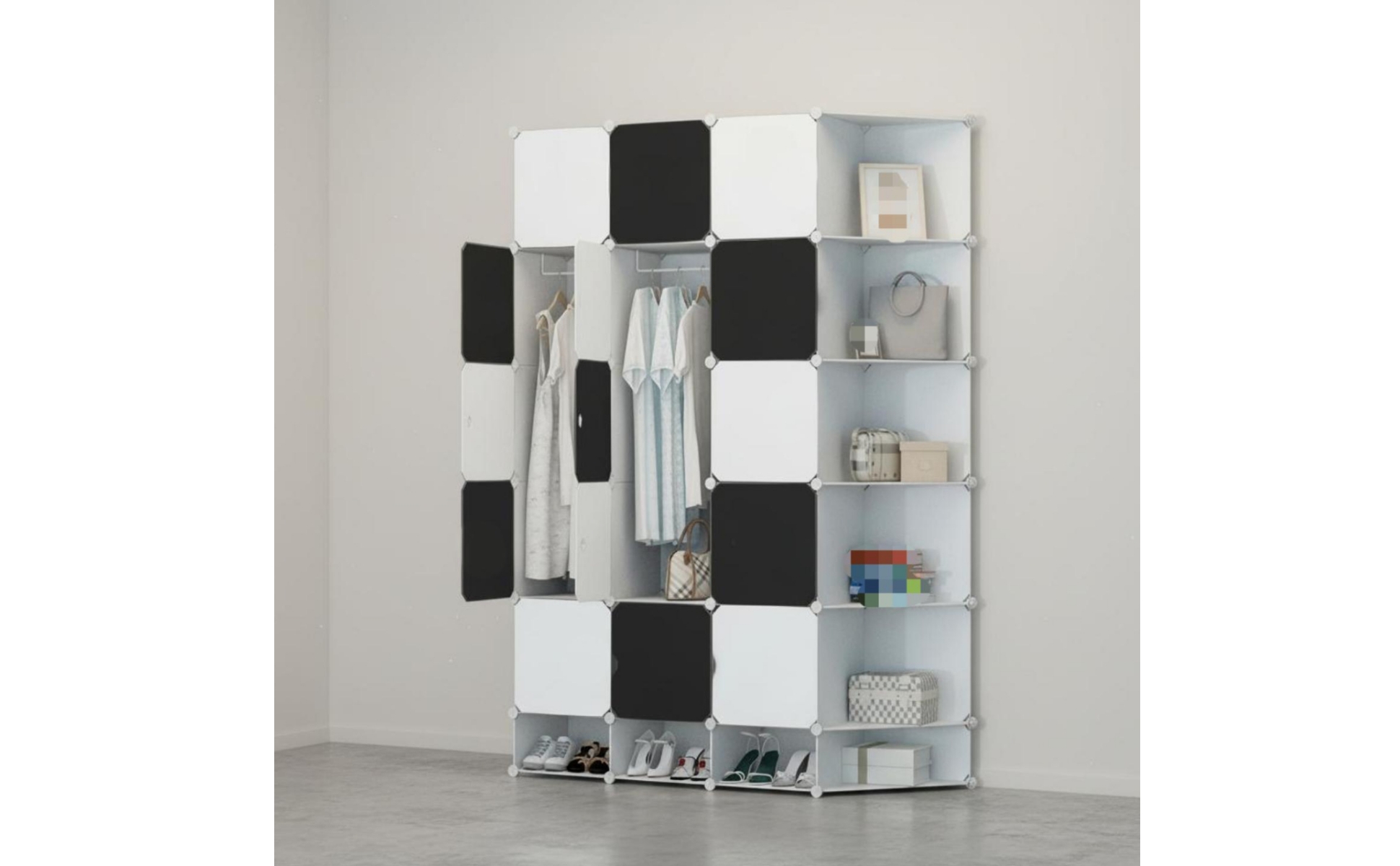 Cube Wardrobe Cabinet Multi-Compartment Corner Wardrobe Steel Frame