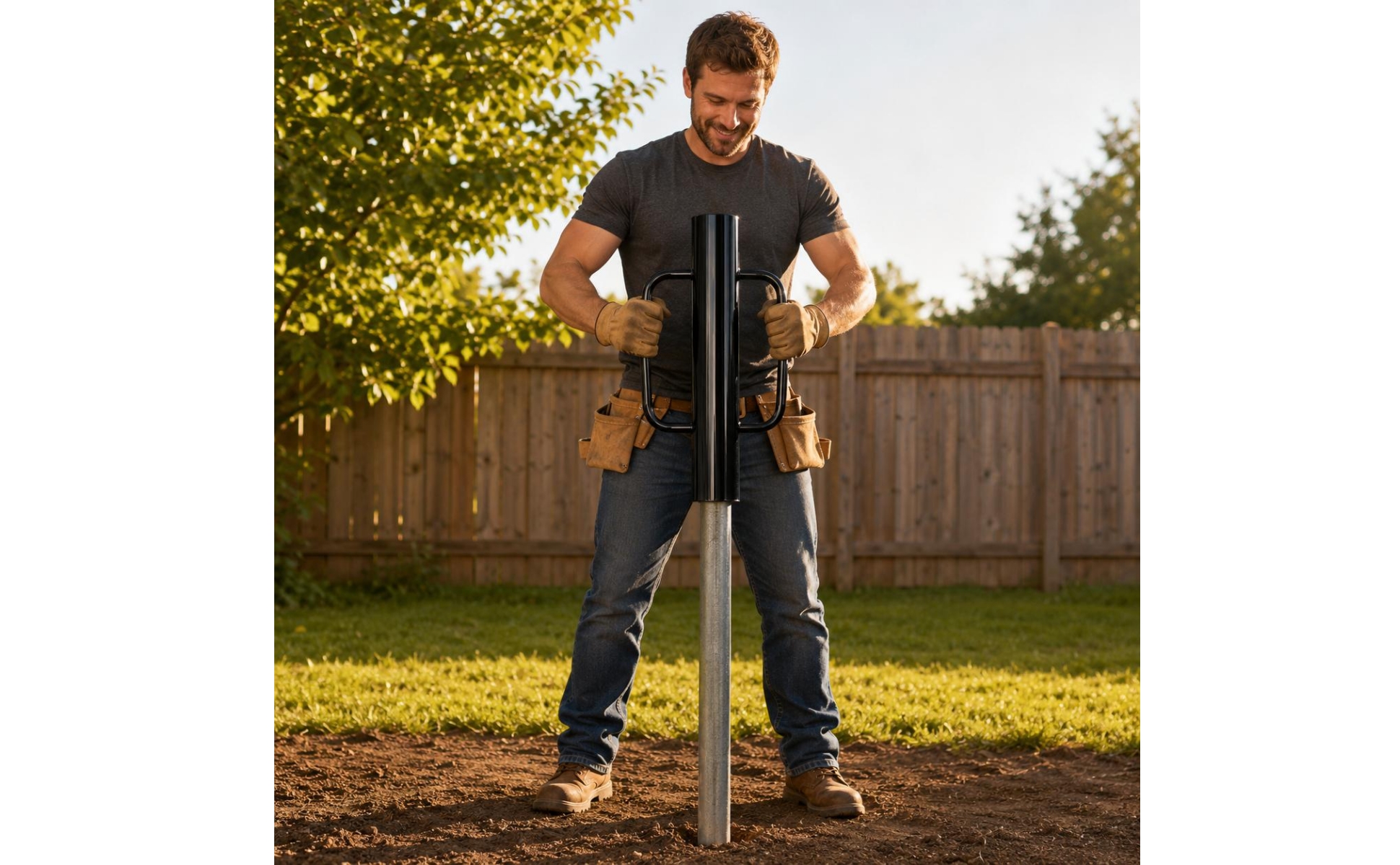 Fence Post Driver U-Shaped Handles Robust-Duty Fence Post Driver Cylindrical