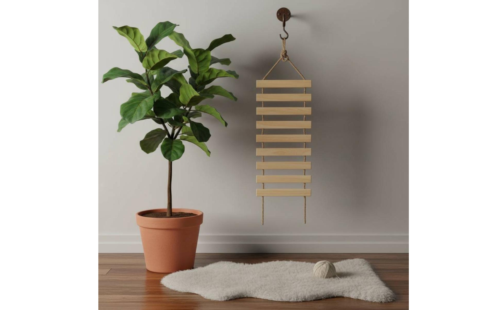 Pet Climbing Ladder Hanging Wooden Pet Ladder Natural Wood