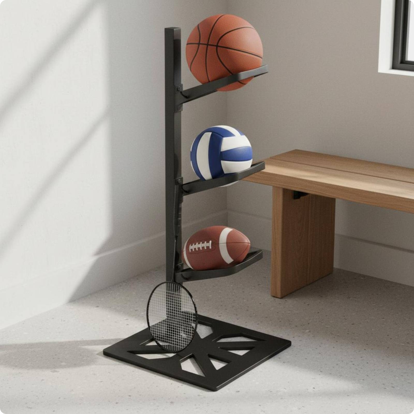 Mehrzweck-Ballregal Schlichtes Design Platzsparender Sportständer Stabile Basis
