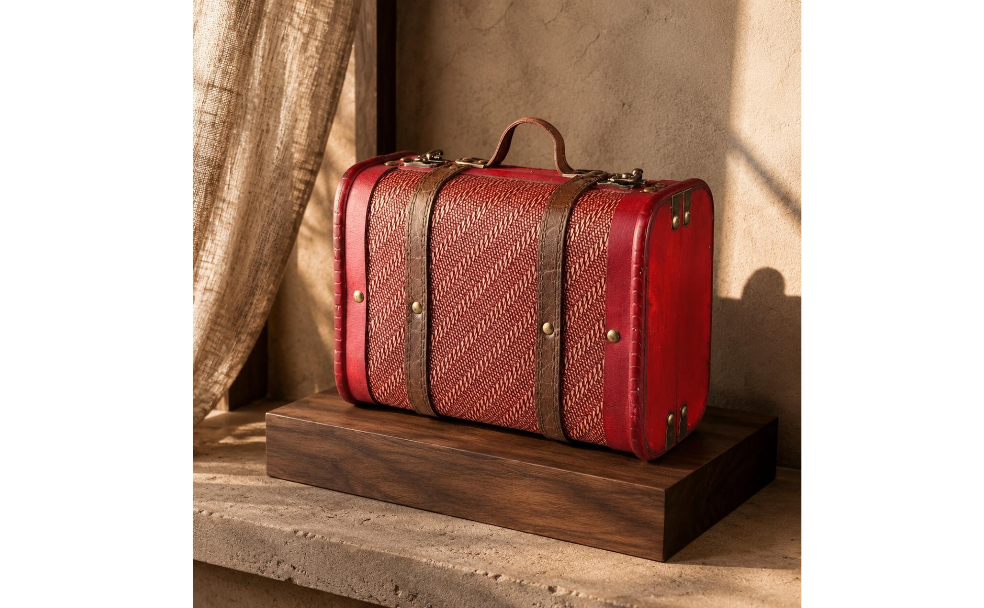 Wooden Storage Suitcase Woven-Textured Portable Storage Suitcase