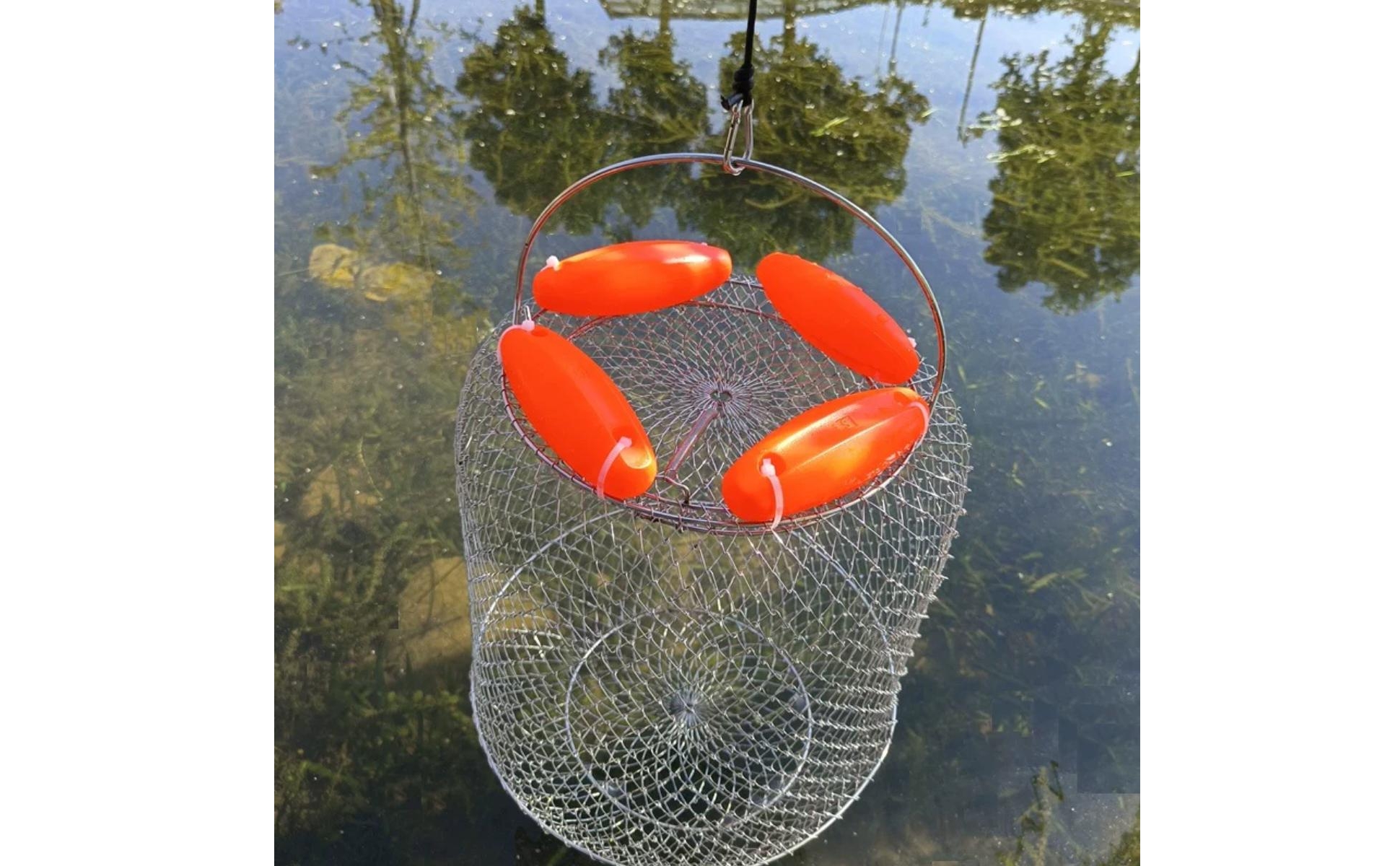 Gabbia Porta-Pesci in Rete in Acciaio Galleggiante Cesto da Pesca Pieghevole