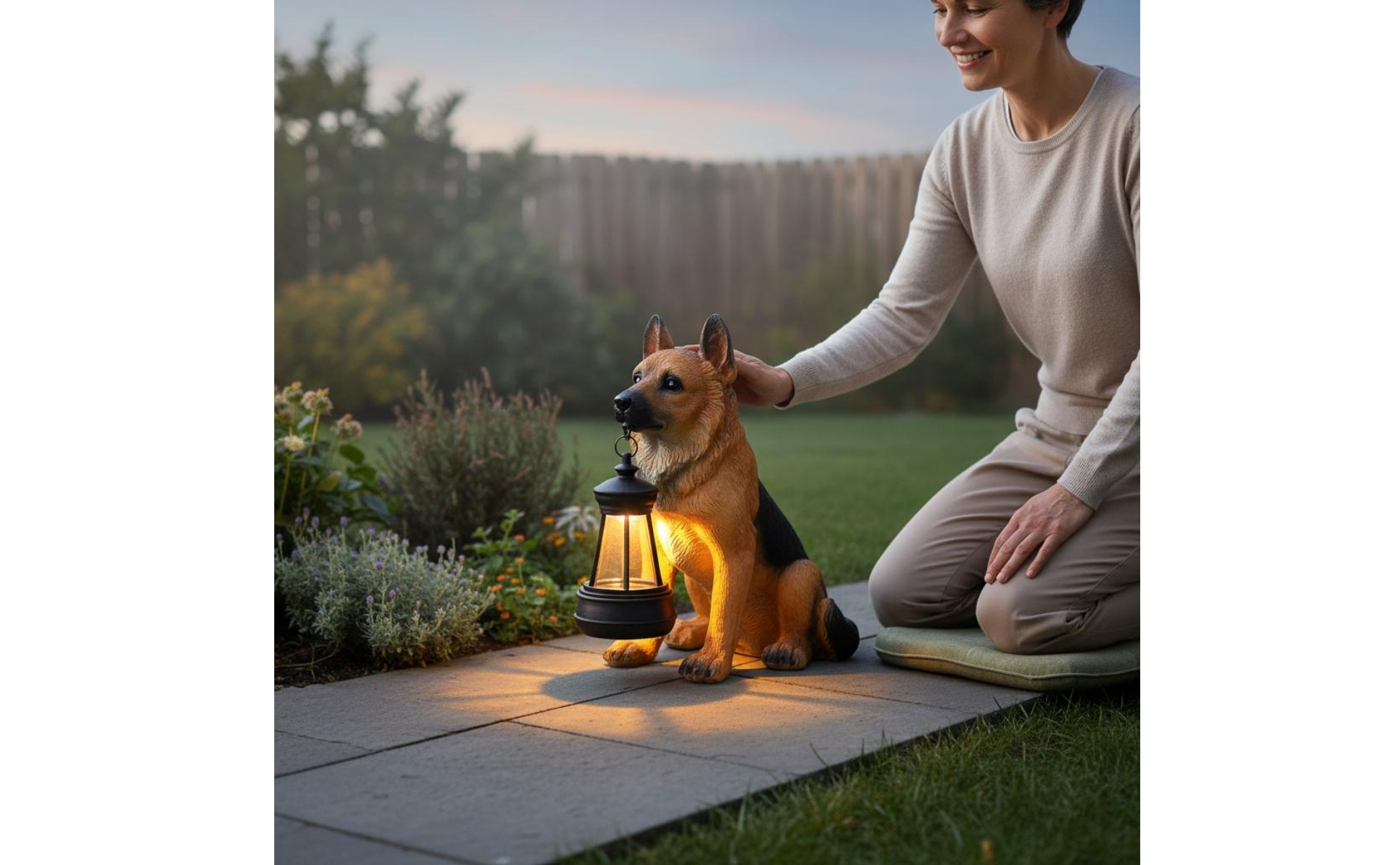 Schäferhund-Lampe solarbetrieben Solar-Hundefigur realistisch für Garten, Rasen