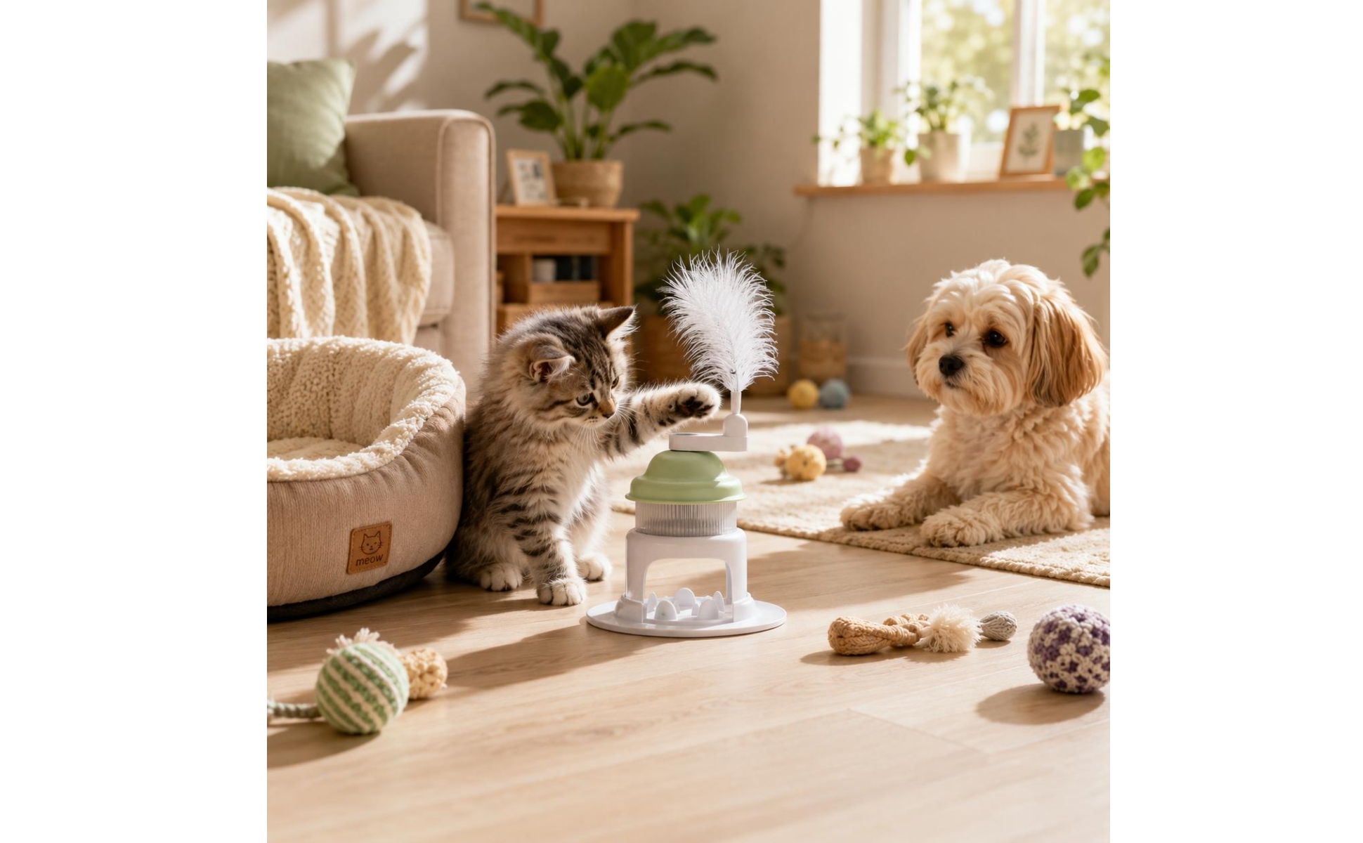 Katzenspielzeug mit Federarm Gerippt Futterpuzzle Offene Front