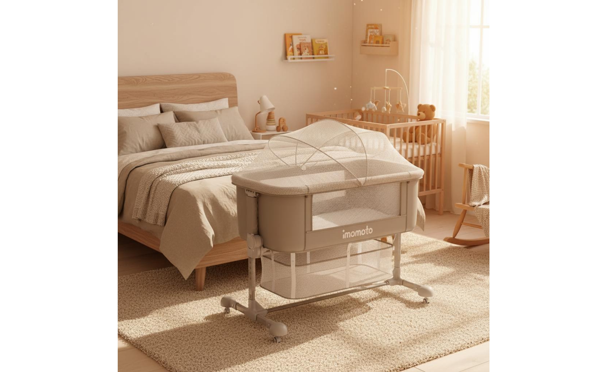 Adjustable Height Crib Foldable Portable Baby Crib Anti Spit-up for Newborns