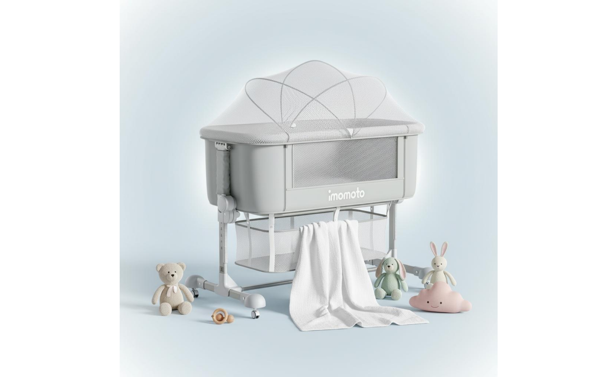 Adjustable Height Crib Foldable Portable Baby Crib Anti Spit-up for Newborns