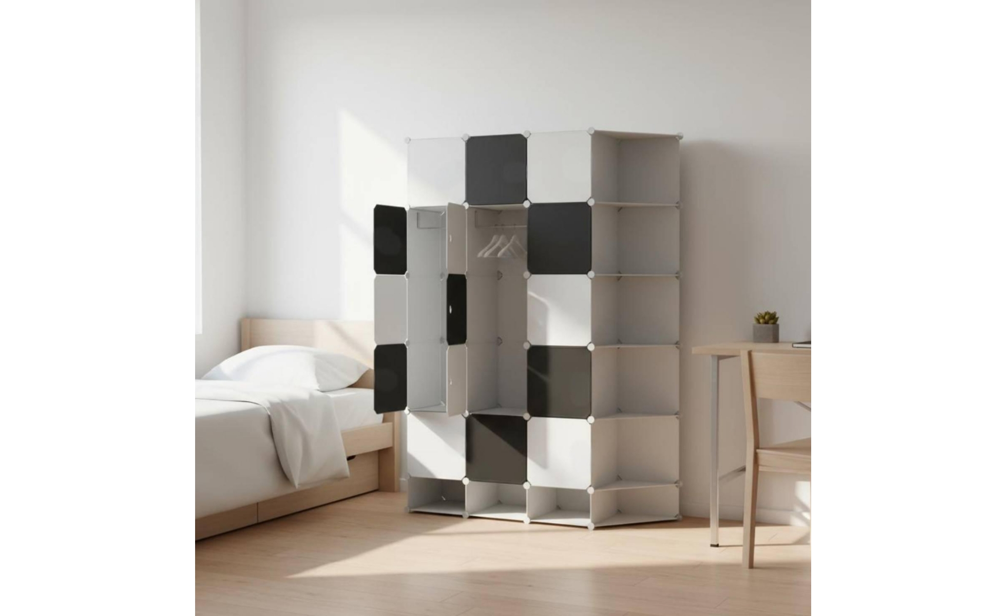 Cube Wardrobe Cabinet Multi-Compartment Corner Wardrobe Steel Frame